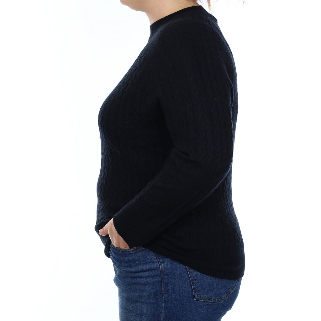 Black Cable Cashmere Crew Neck Jumper Large