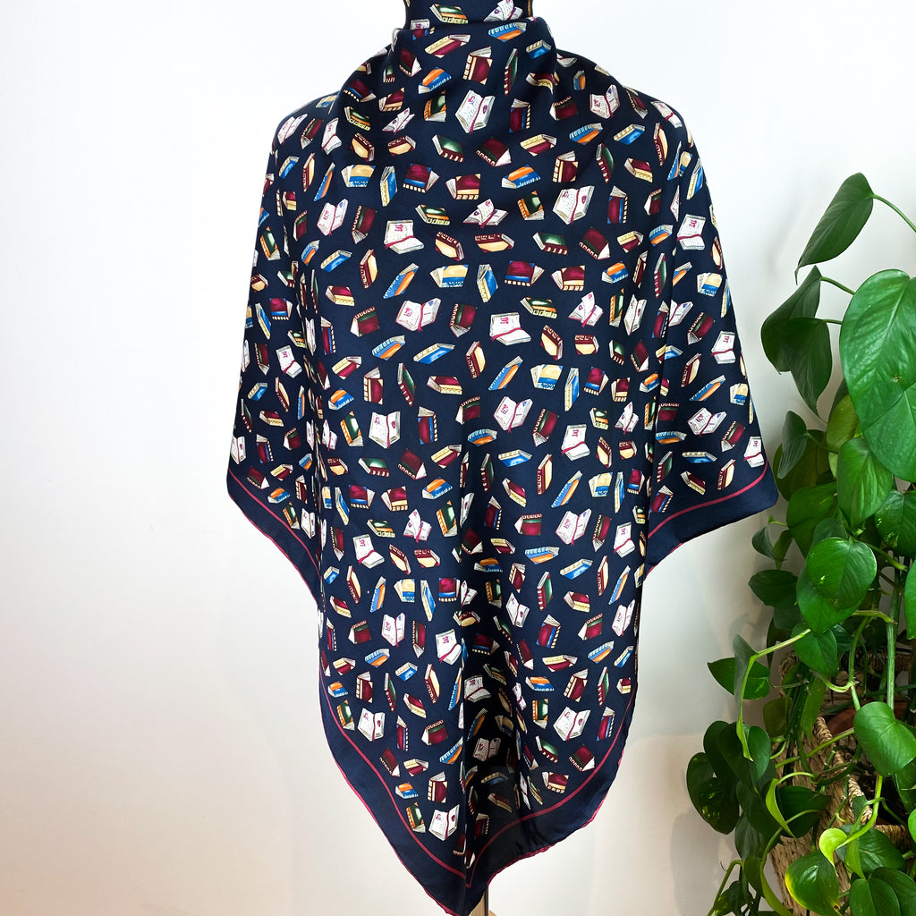 Book Design Navy Silk Scarf