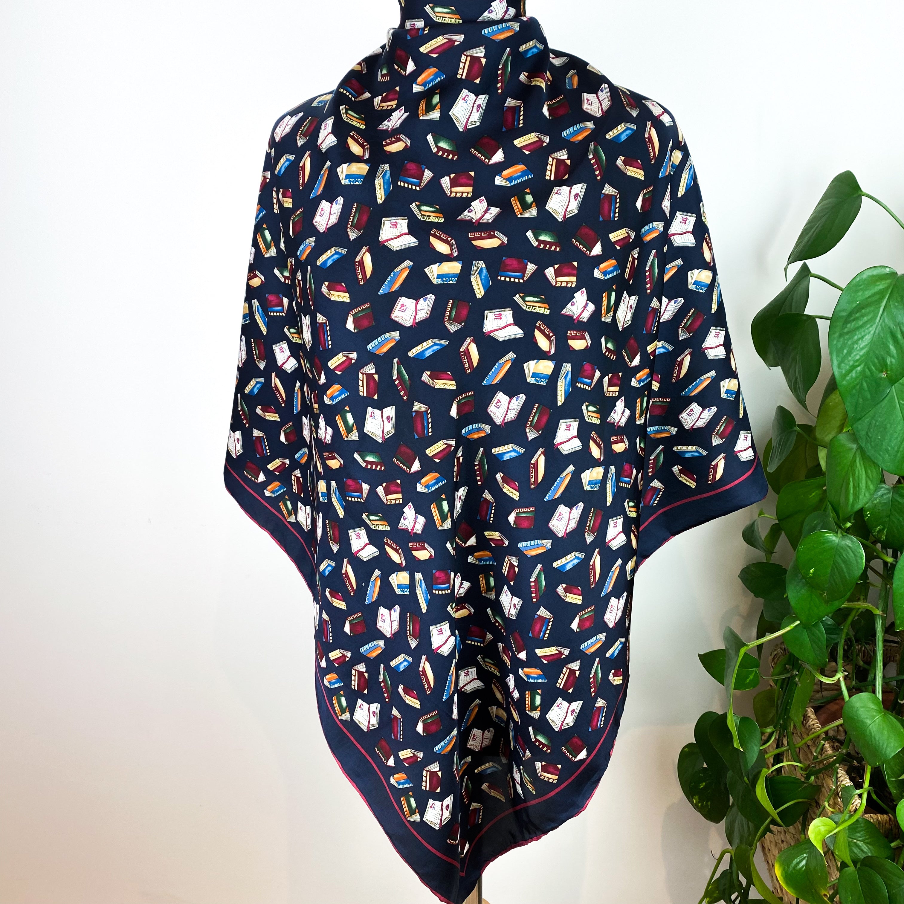 Book Design Navy Silk Scarf