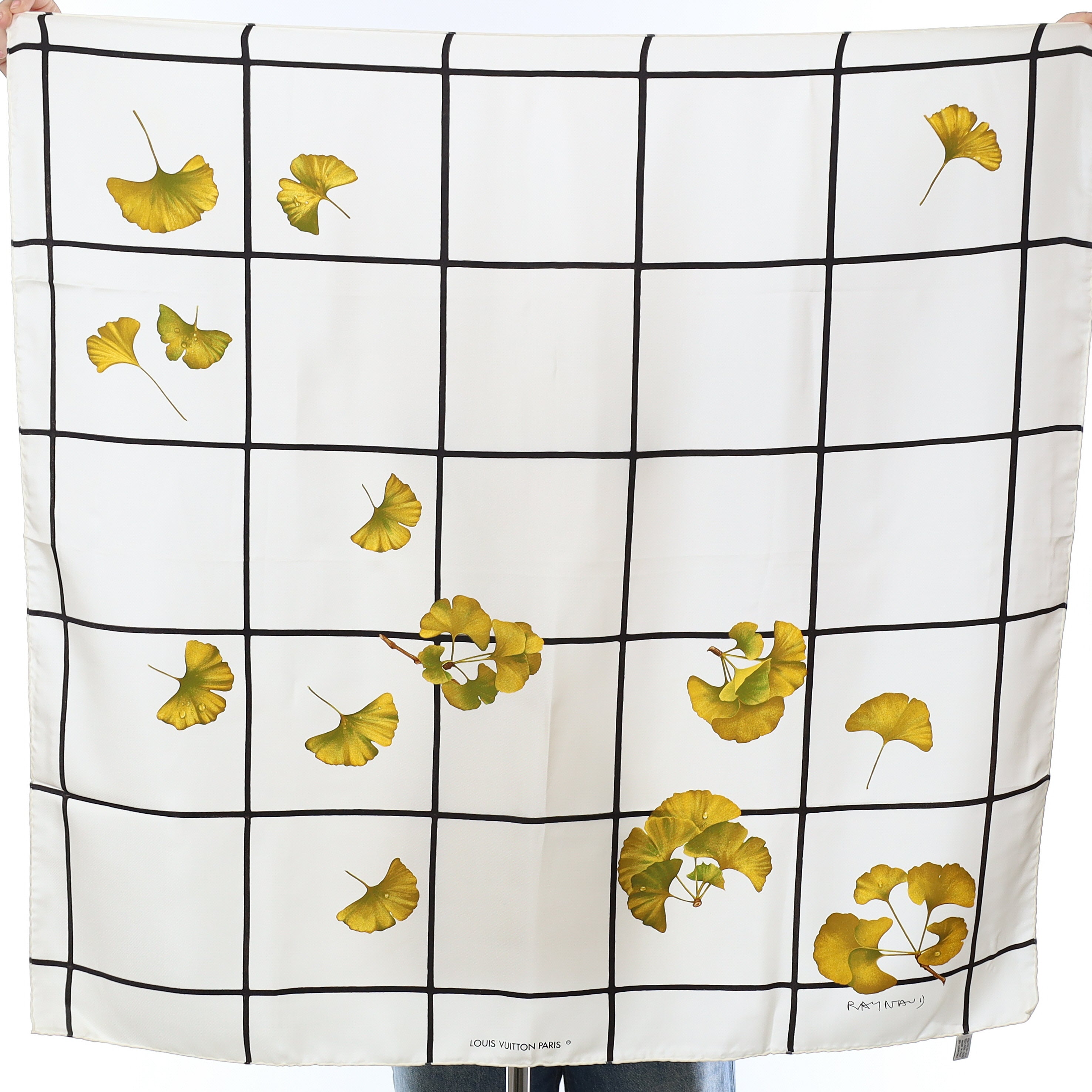 Brand New Louis Vuitton Ginkgo Leaf Grid Silk Scarf