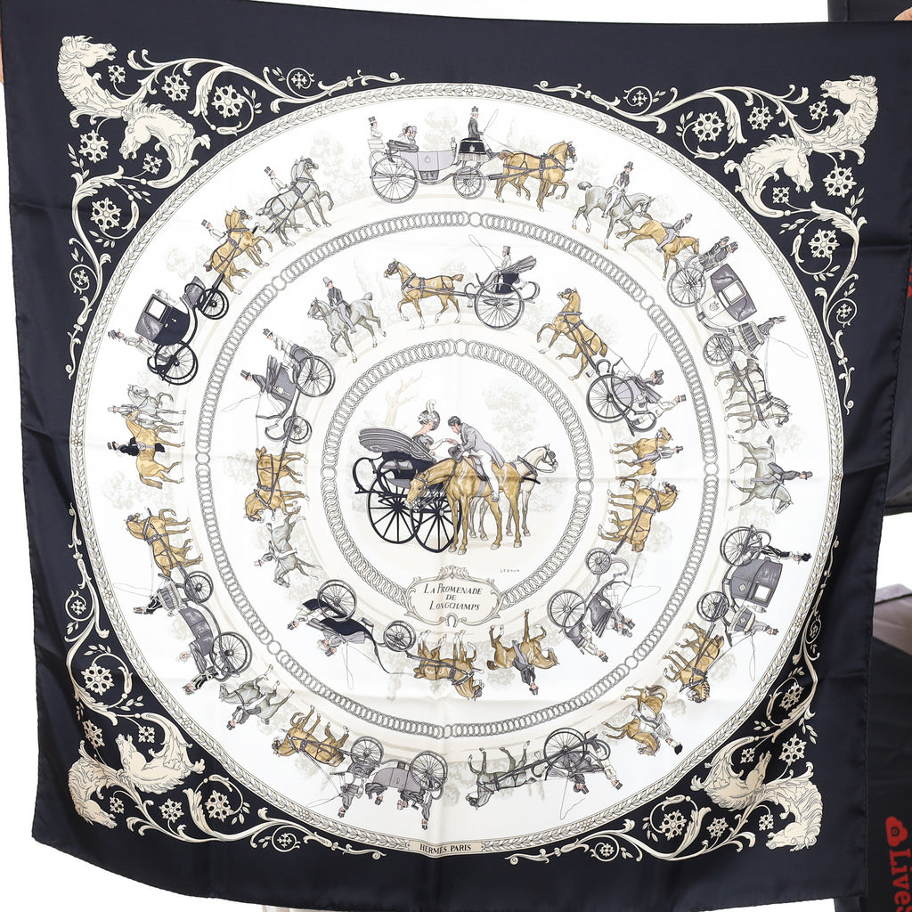 Brand New Boxed Hermès La Promenade de Longchamps Silk Scarf