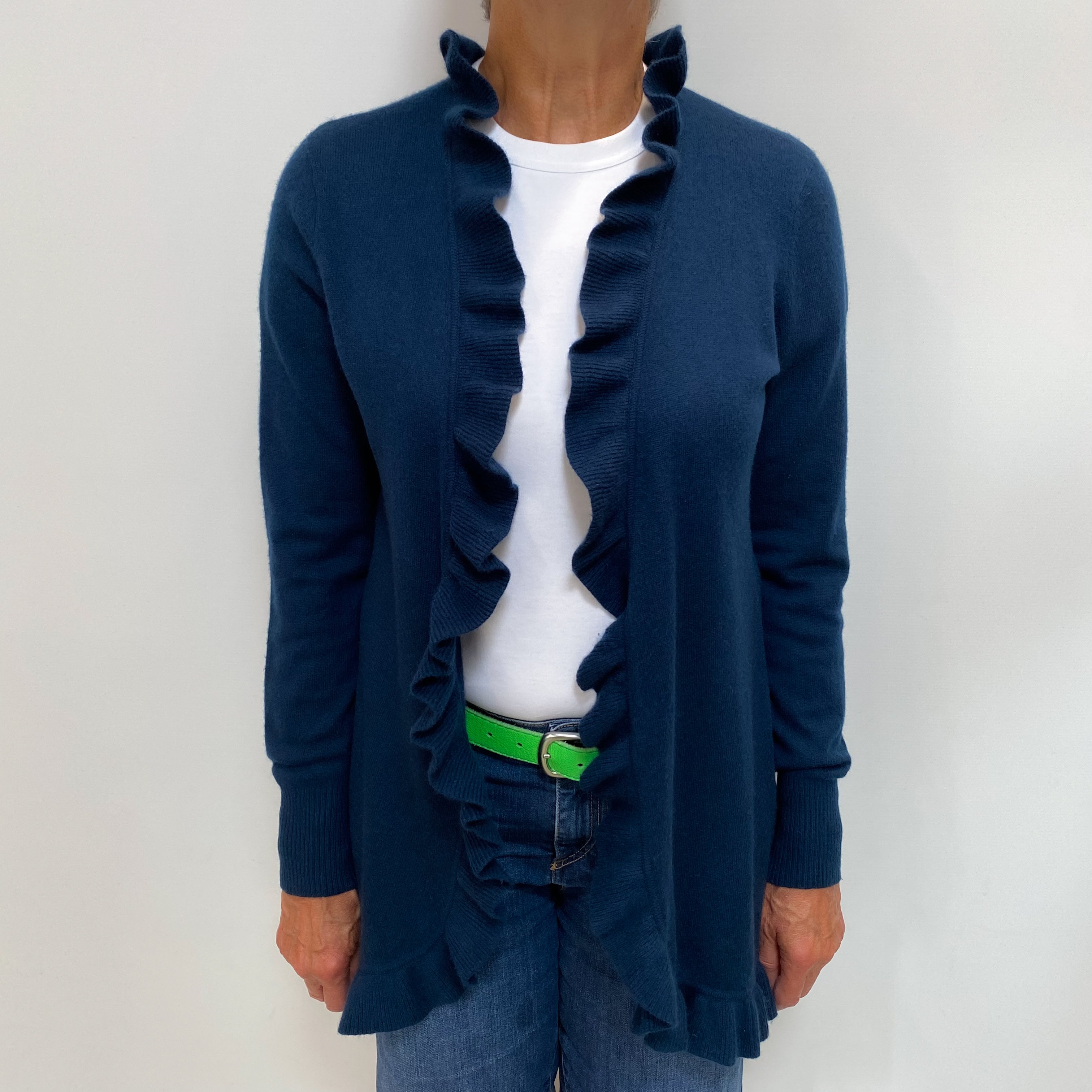Dark Teal Cashmere Edge To Edge Cardigan Medium
