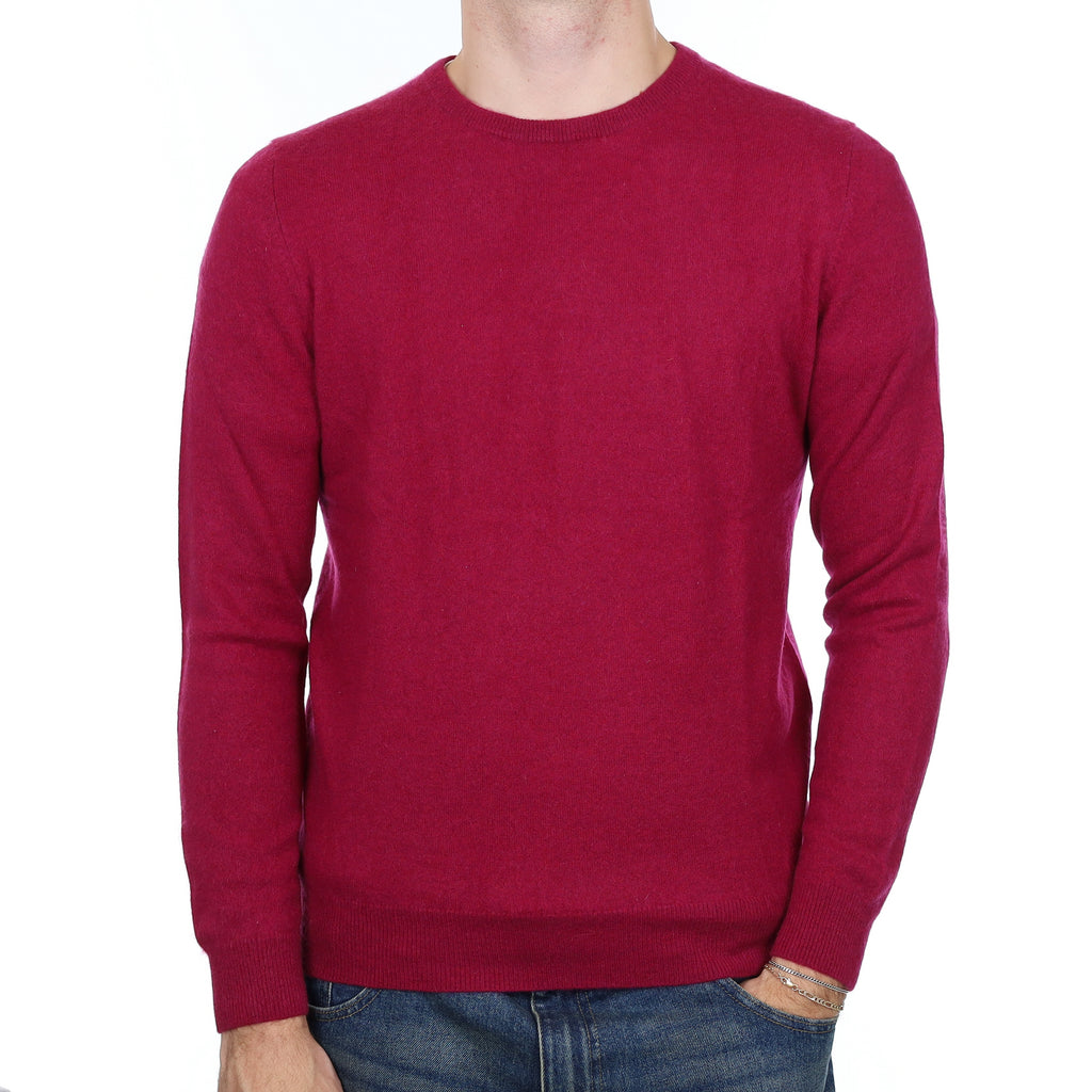 Men’s Garnet Red Cashmere Crew Neck Jumper Medium