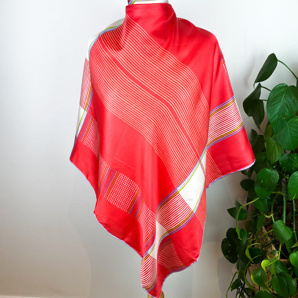 Coral Geometric Design Silk Scarf