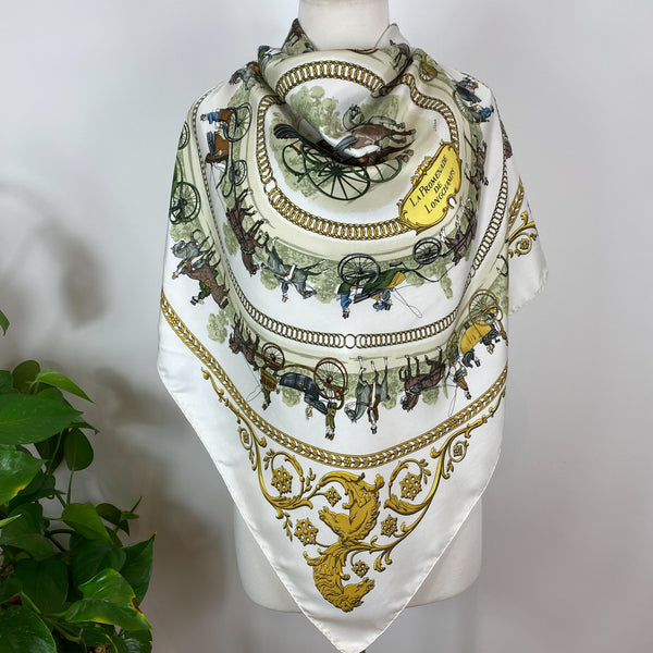 Boxed Hermes La Promenade De Longchamps Silk Scarf