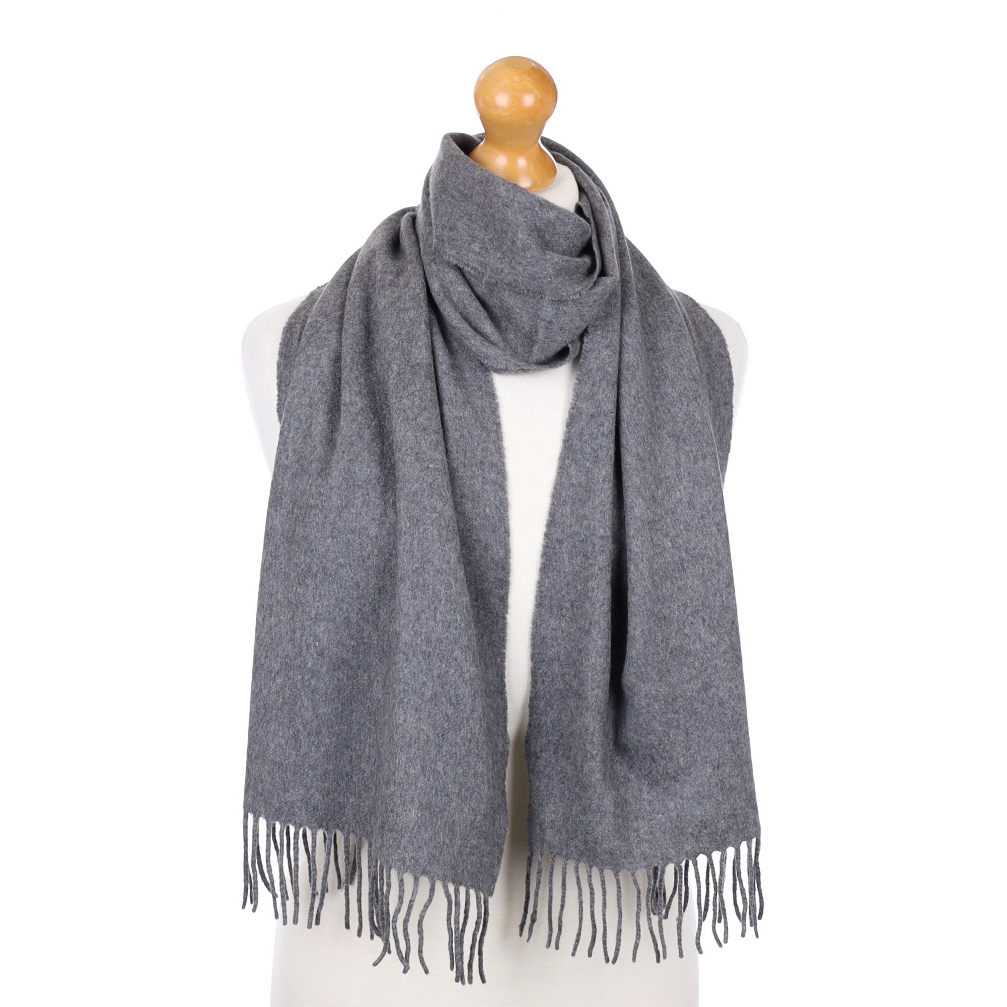Smoke Grey Fringed Cashmere Woven Scarf