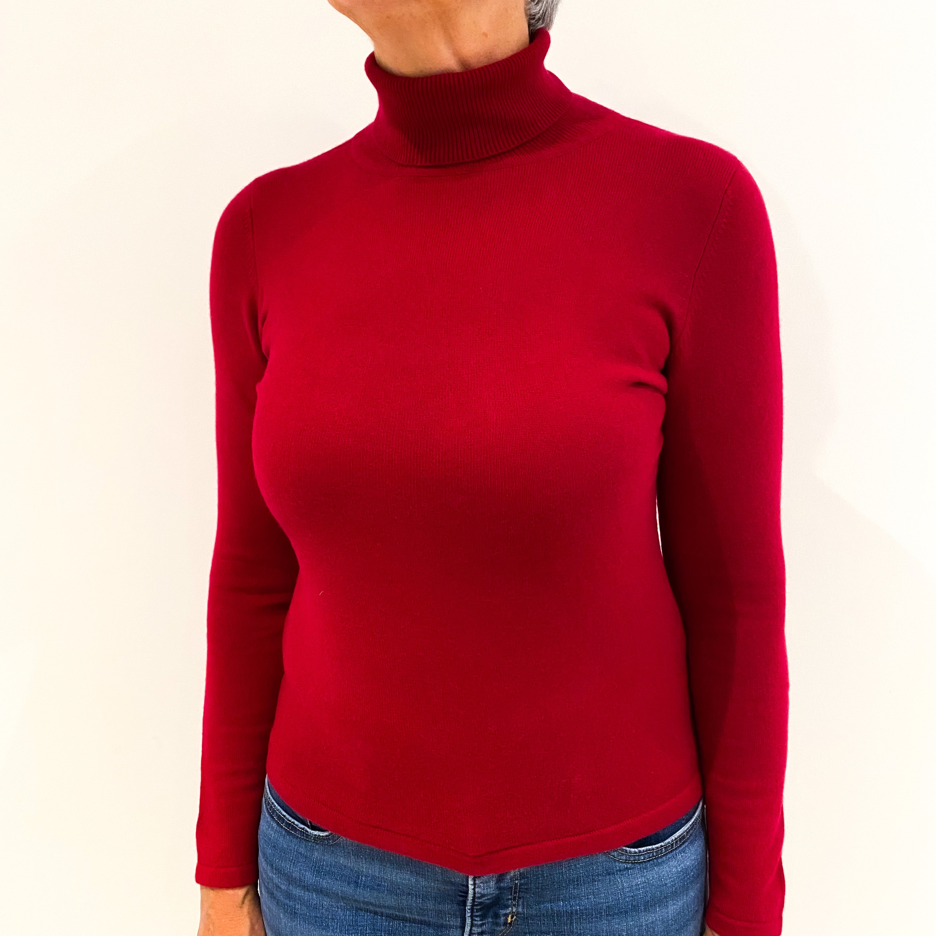 Post Box Red Cashmere Polo Neck Jumper Medium