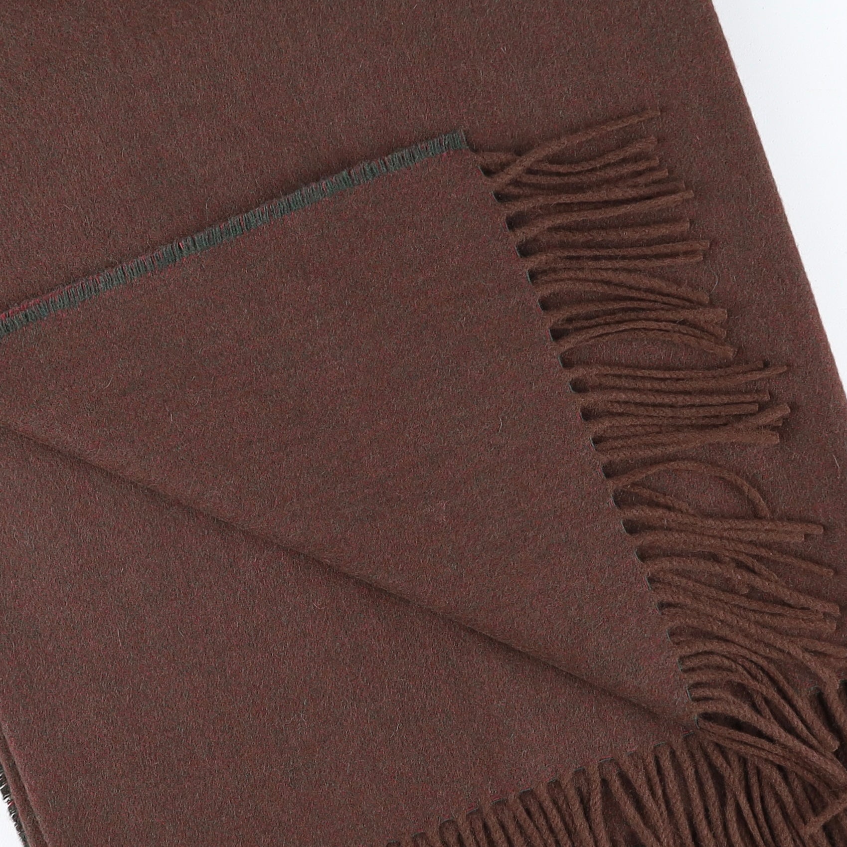 Brand New English Chocolate Forest Green and Raspberry Luxury Woven Cashmere Blanket