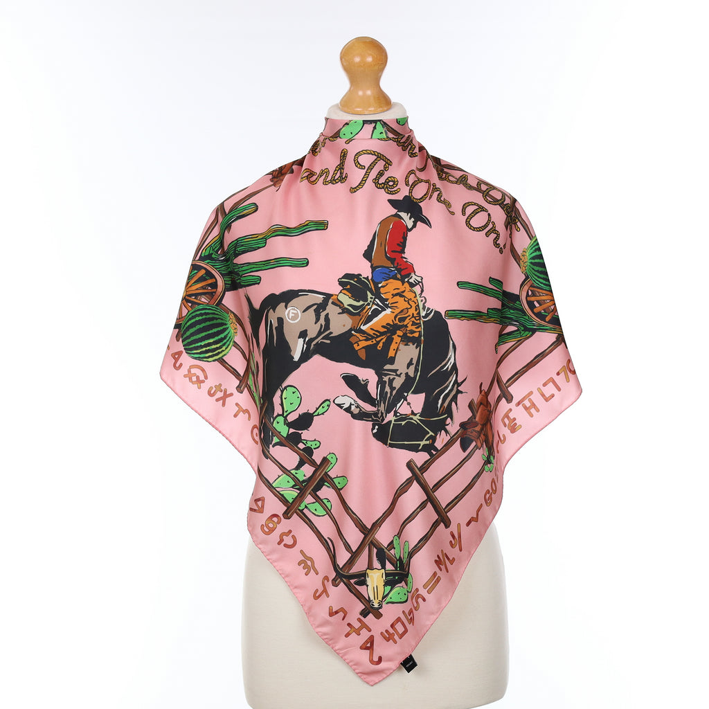Fringe Pink Rodeo Design Silk Scarf
