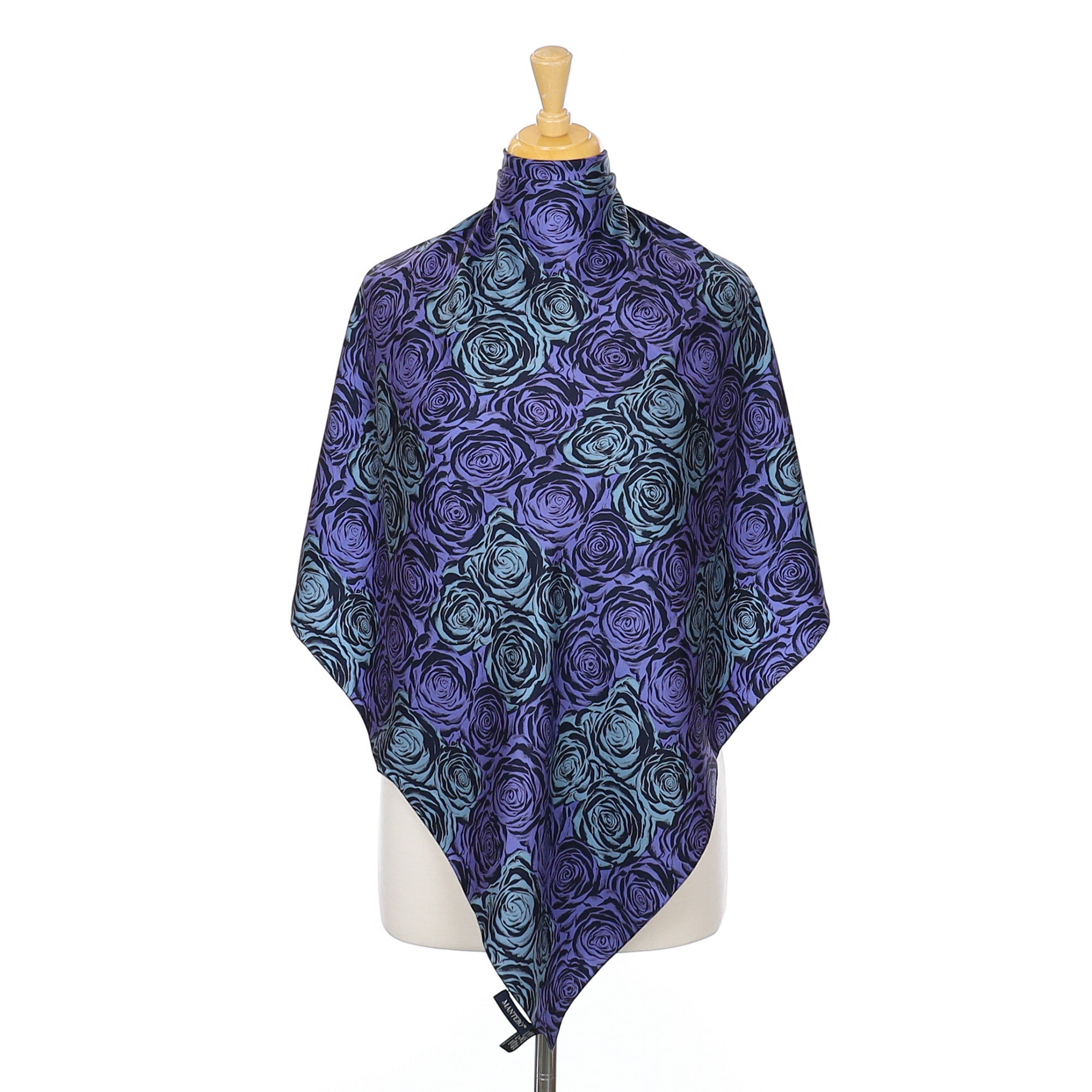 Mantero Purple and Grey Rose Design Silk Scarf