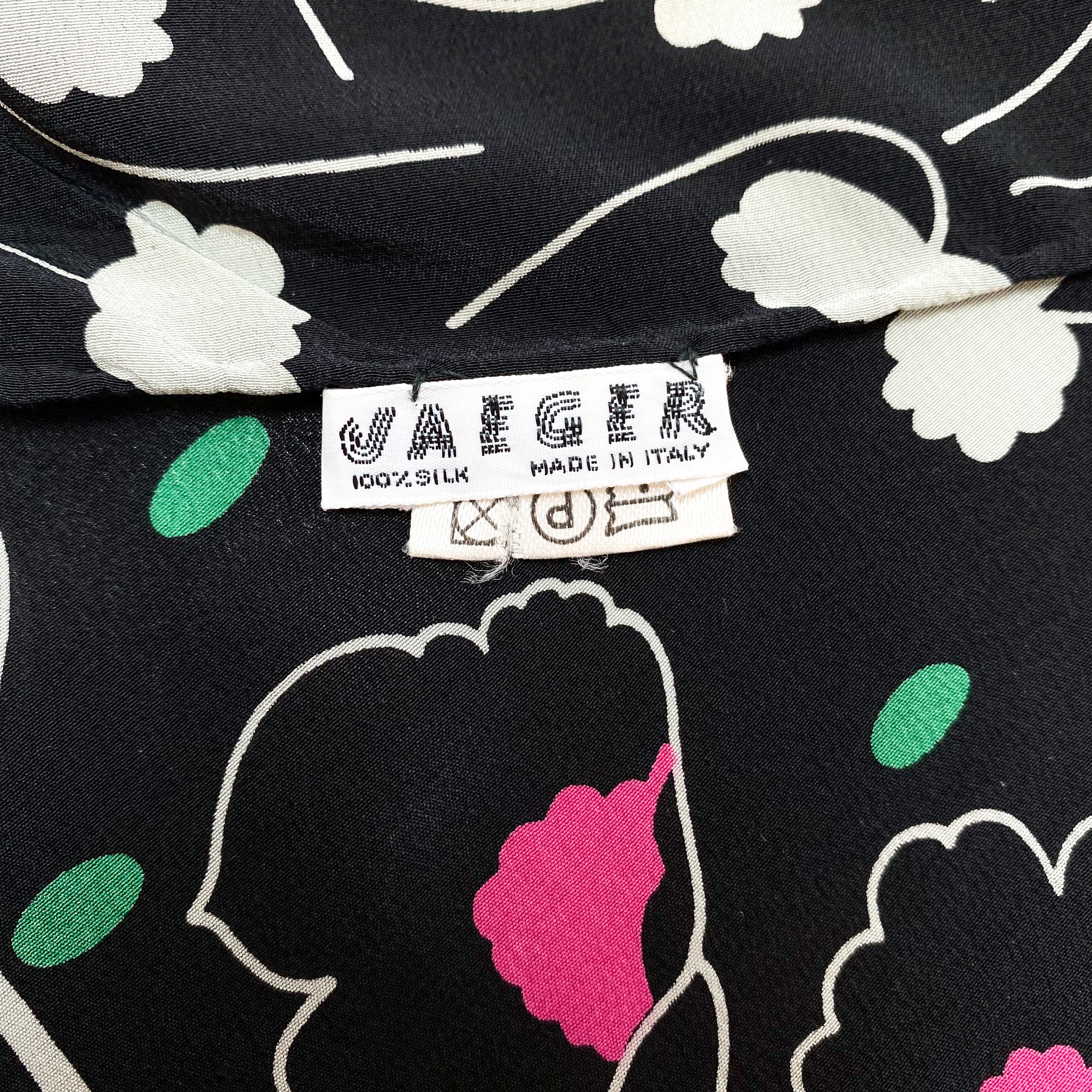 Vintage Black Floral Jaeger Silk Scarf