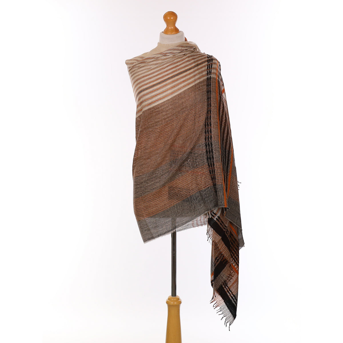 Brand New Begg & Co Orange Striped Cashmere Woven Wrap