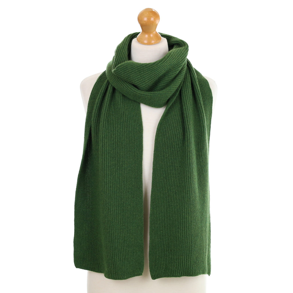 Brand New Scottish Fern Green Rib Cashmere Scarf