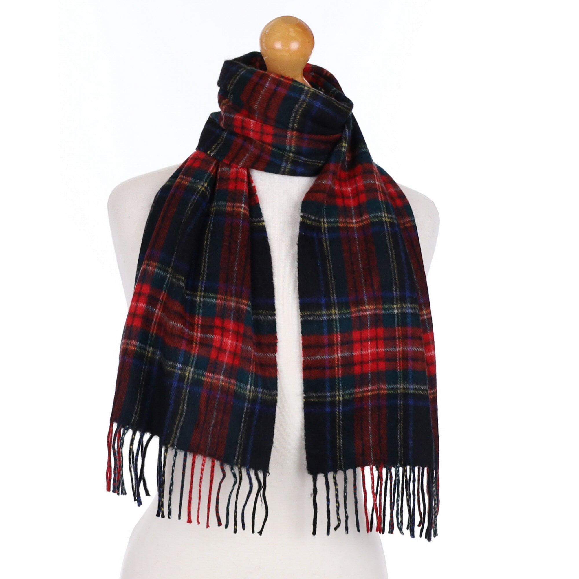 Black and Red Tartan Cashmere Fringed Woven Scarf