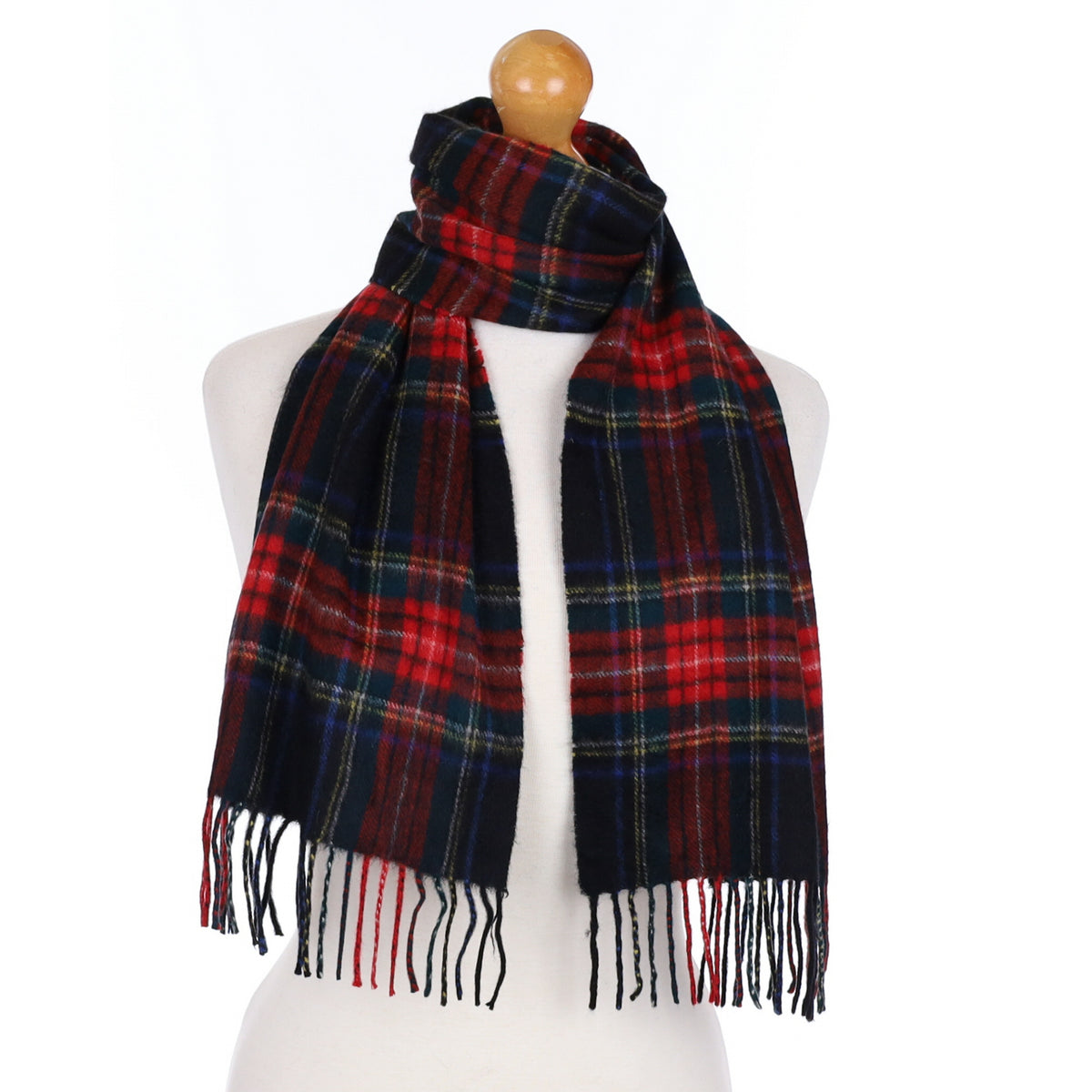 Black and Red Tartan Cashmere Fringed Woven Scarf