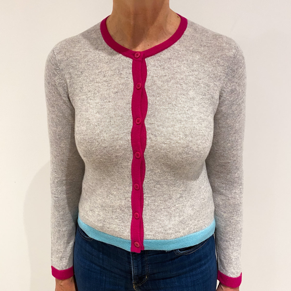 Mist Grey Cashmere Cropped Crew Cardigan Medium