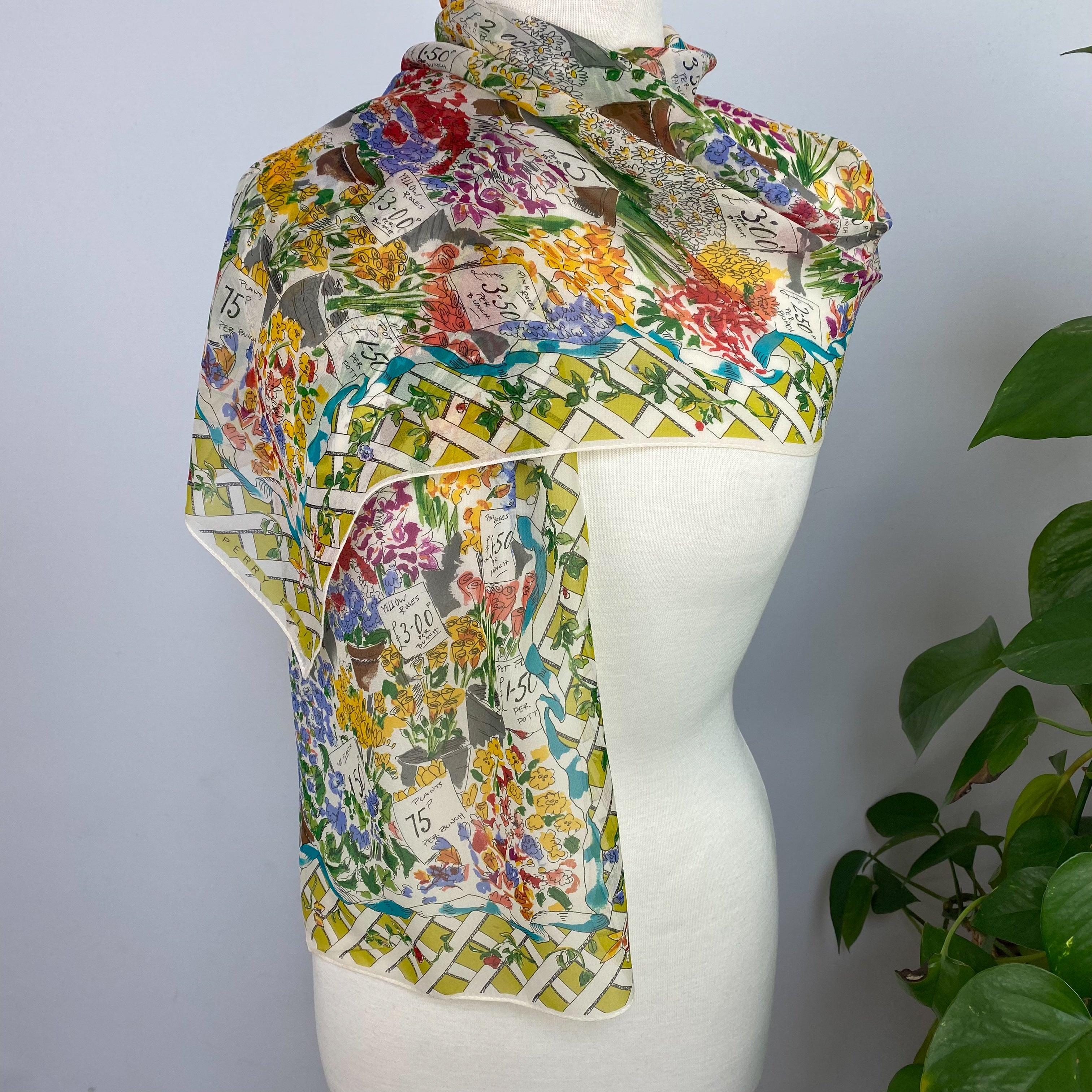 Perry Ellis Floral Vintage Silk Scarf