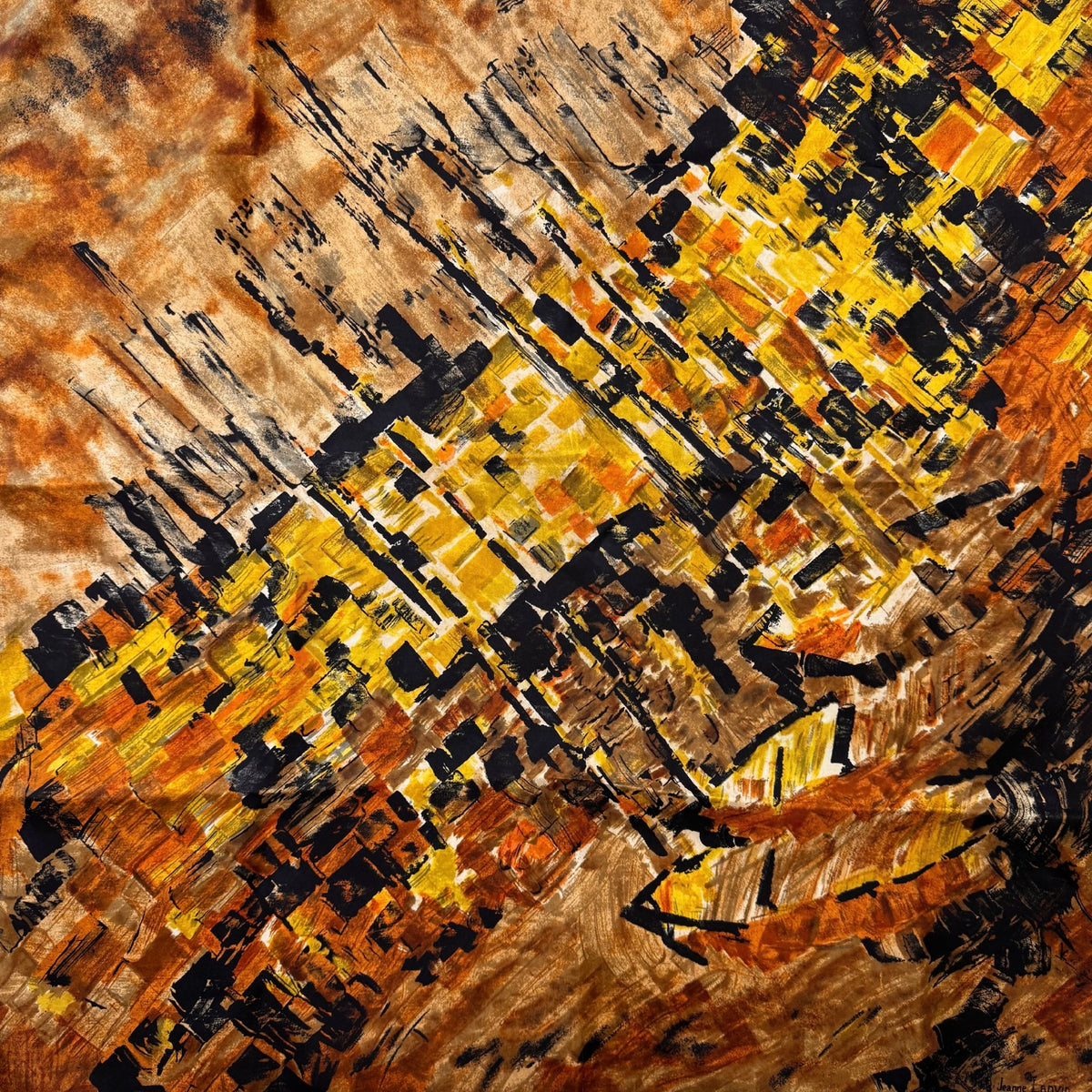 Jeanne Lanvin Contemporary City Scape Vintage Silk Scarf