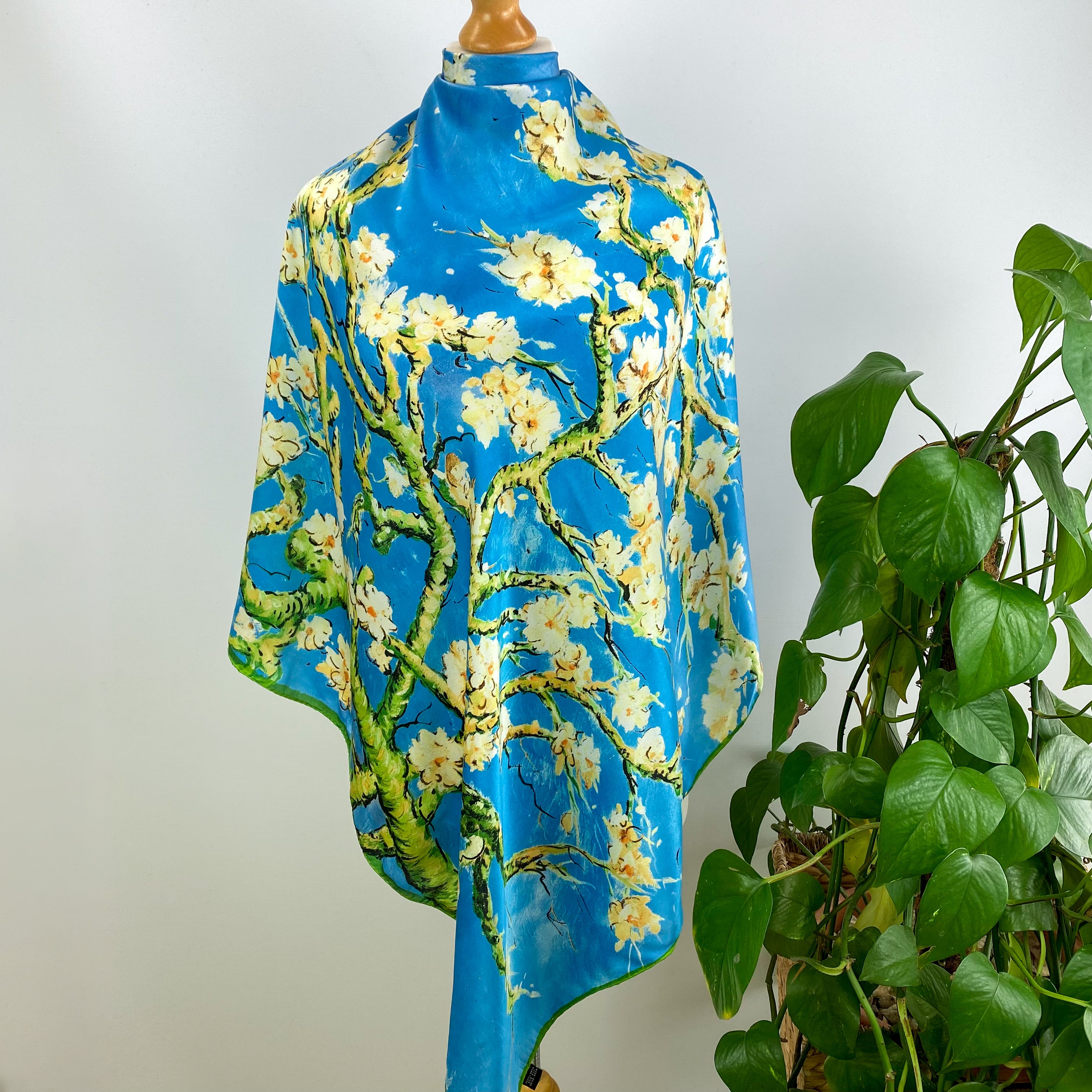 Blue and Green Botanical Silk Scarf