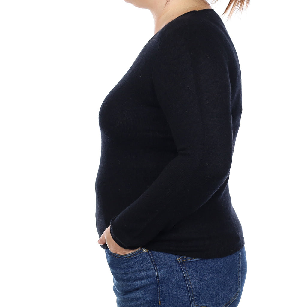 Black Cashmere V Neck Jumper Large