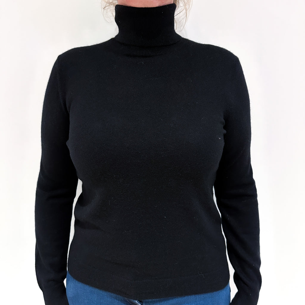 Black Cashmere Polo Neck Jumper Large