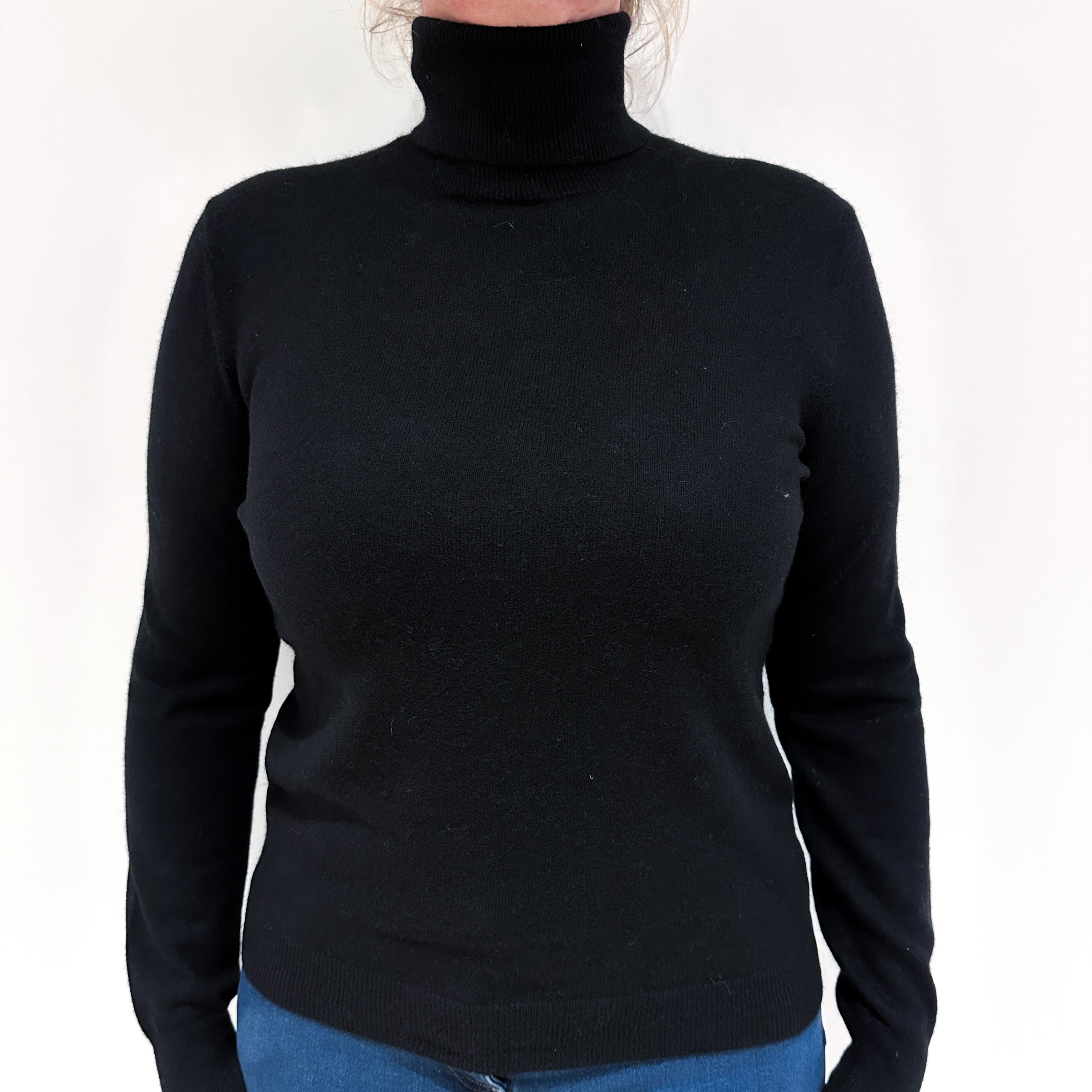 Black Cashmere Polo Neck Jumper Large