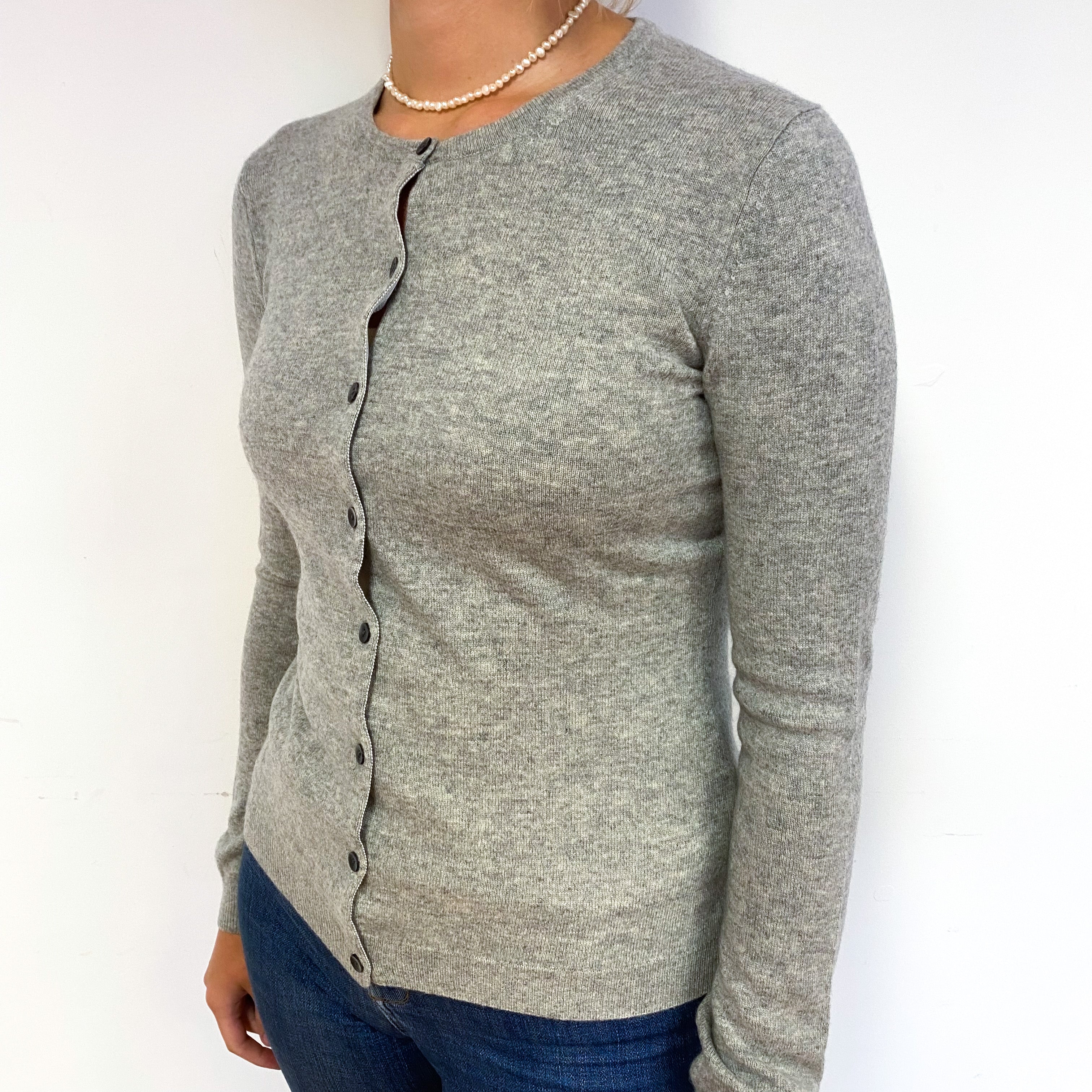Ash Grey Cashmere Crew Neck Cardigan Small