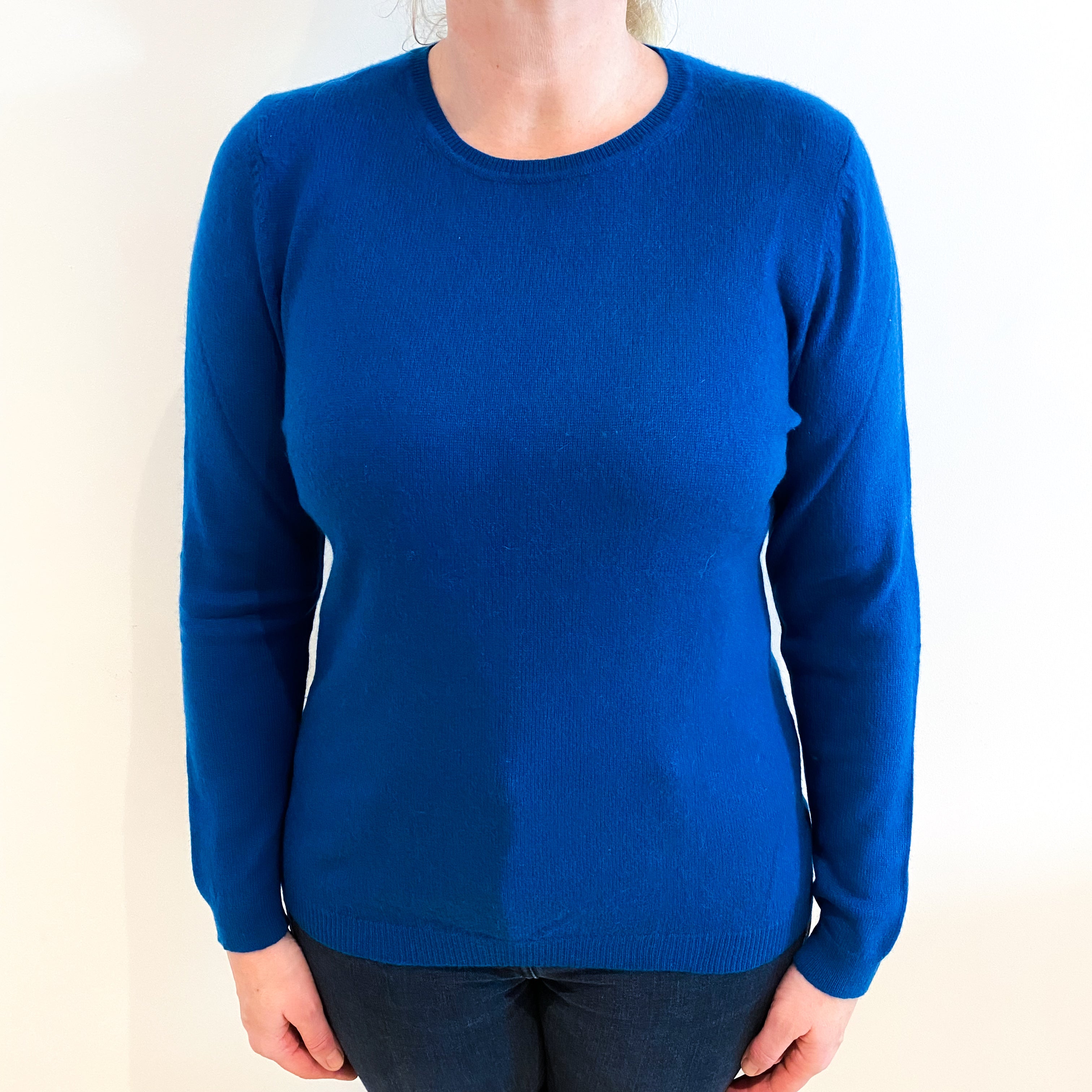 Peacock Blue Cashmere Crew Neck Jumper Large