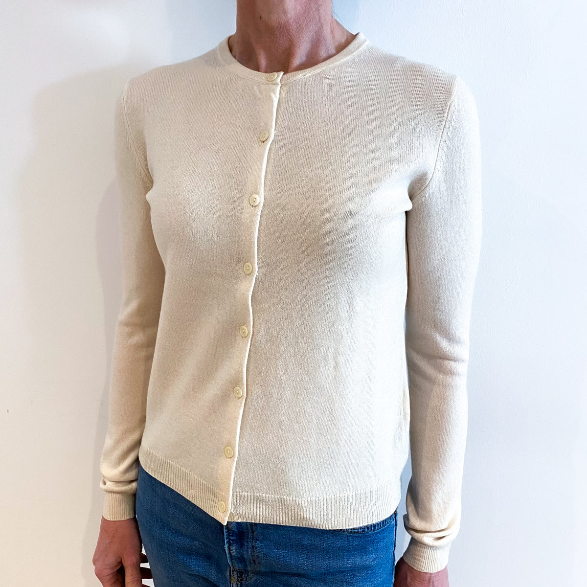 Vanilla Cream Cashmere Crew Neck Cardigan Small