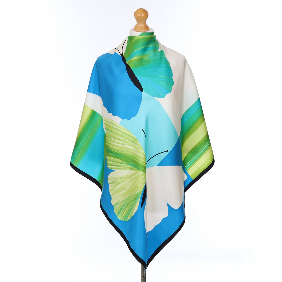 Blue And Green Butterflies Design Silk Scarf