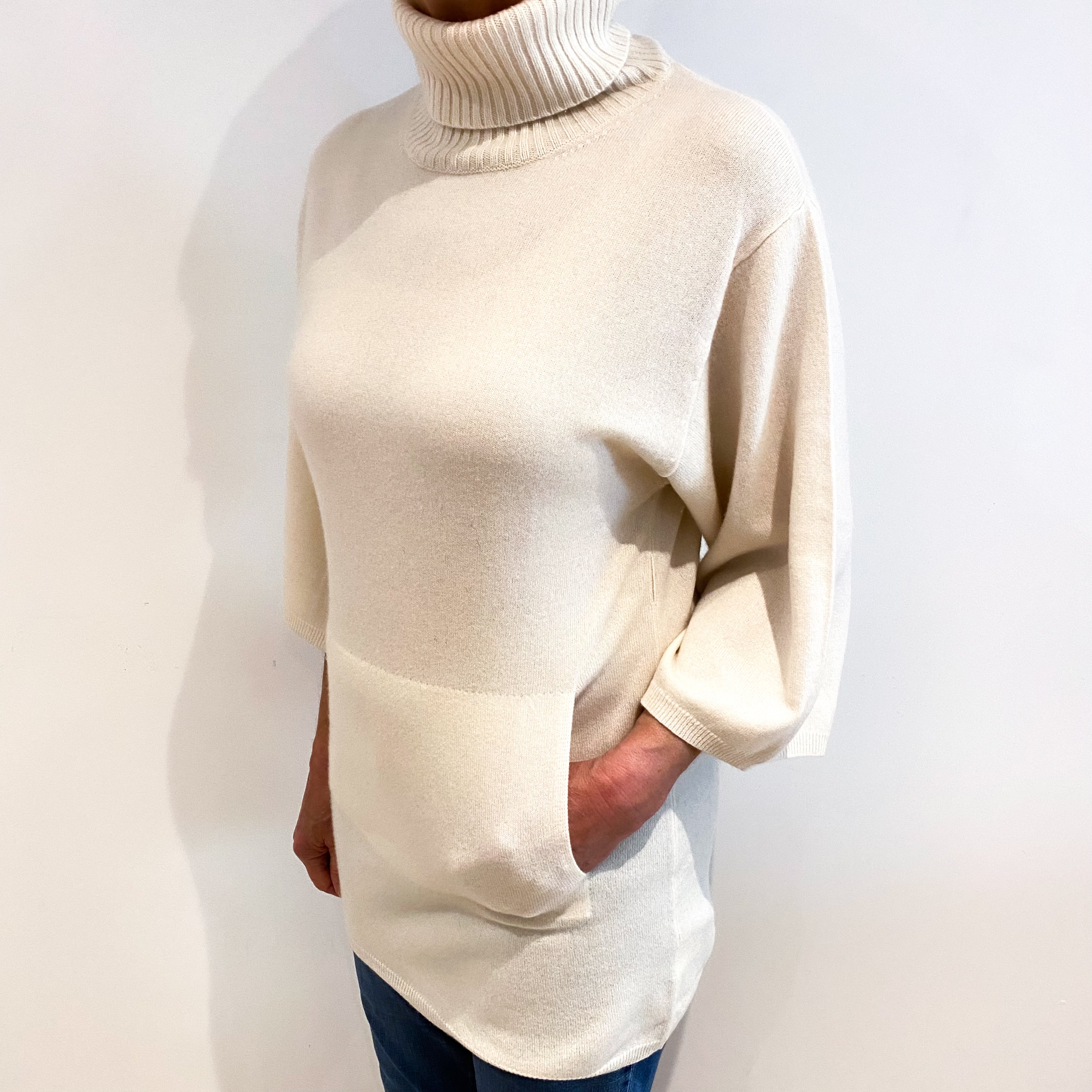 Ivory Polo Neck Tunic Style Jumper Medium