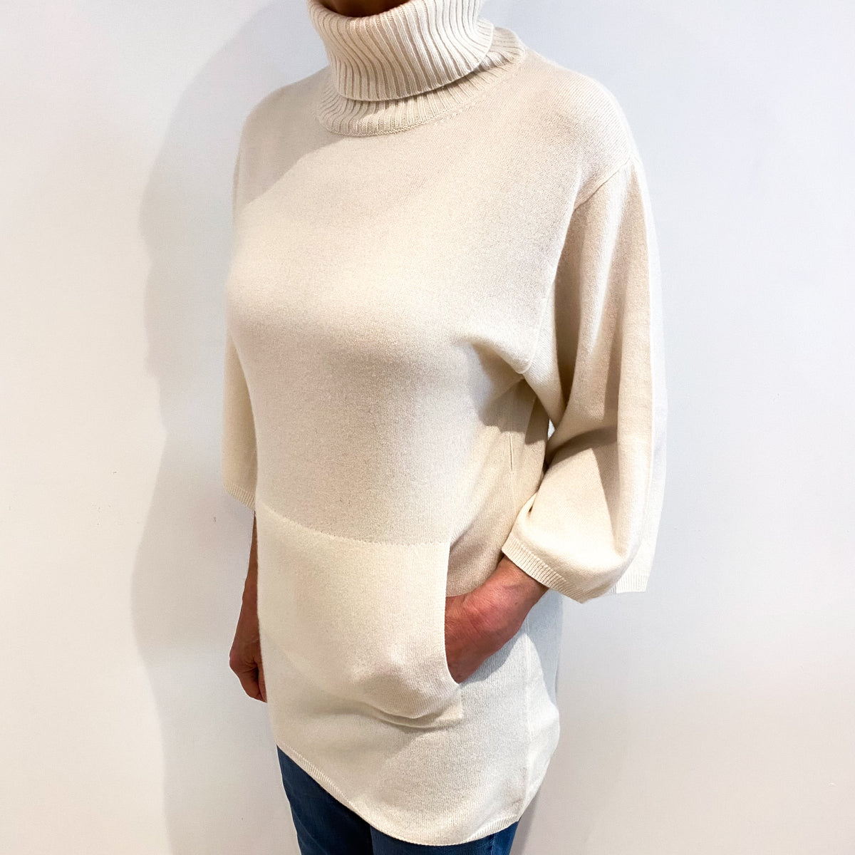 Ivory Polo Neck Tunic Style Jumper Medium