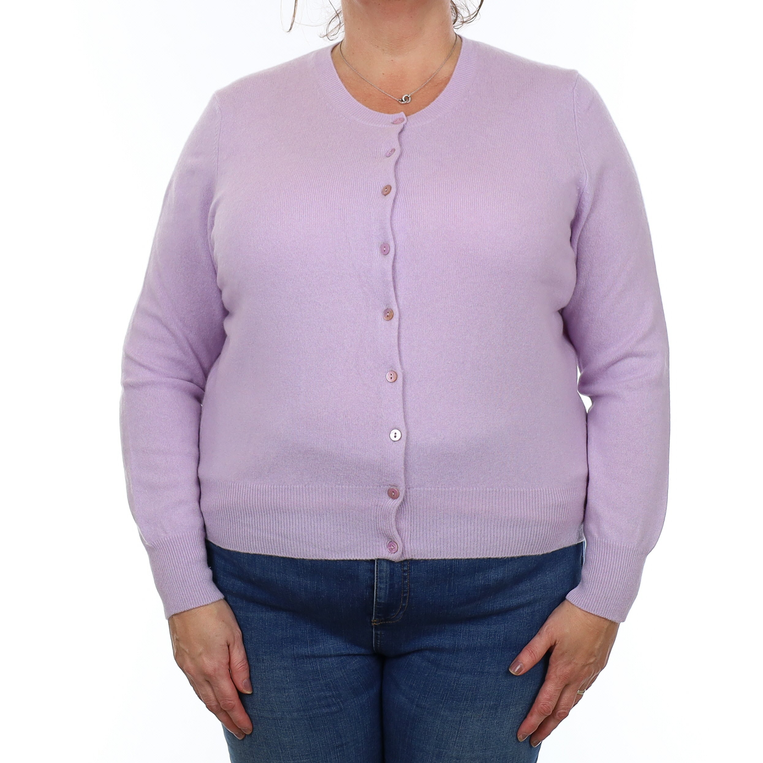 Pale Purple Cashmere Crew Neck Cardigan Extra Large
