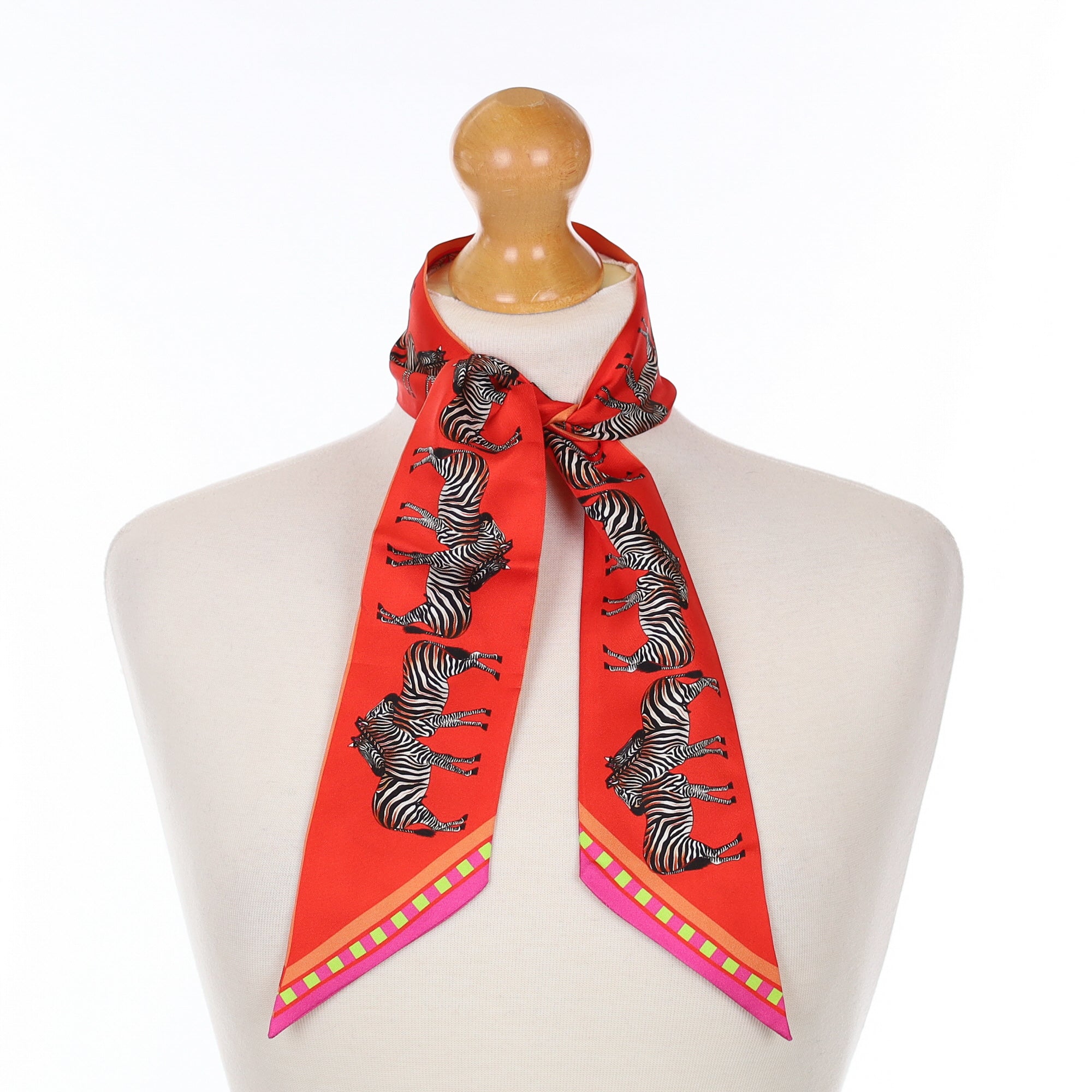 Brand New Bellezza Red & Orange Zebra Tropical Double Faced Silk Twilly DISPATCHED W/C 25th AUGUST