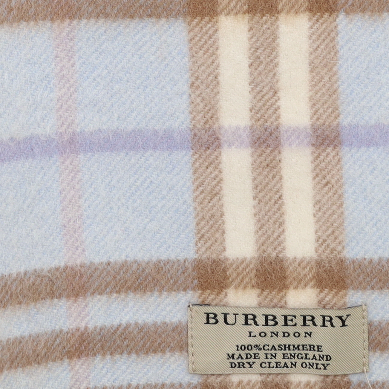 Burberry Blue and Brown Checked Fringed Cashmere Woven Scarf