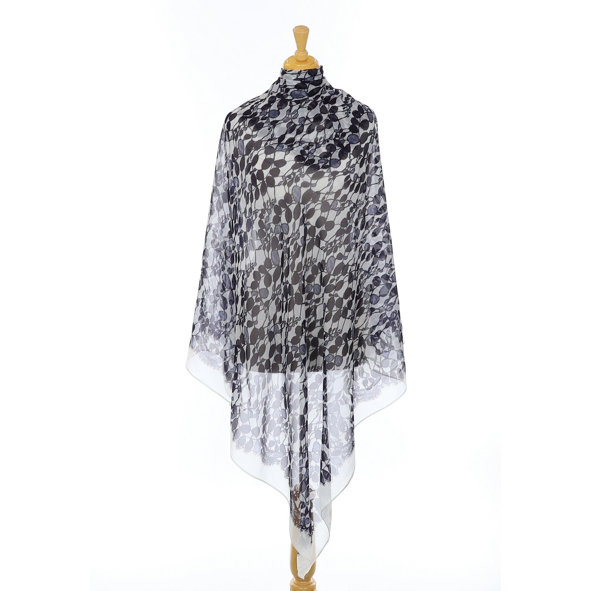 Monochrome Leaf Design Silk Scarf