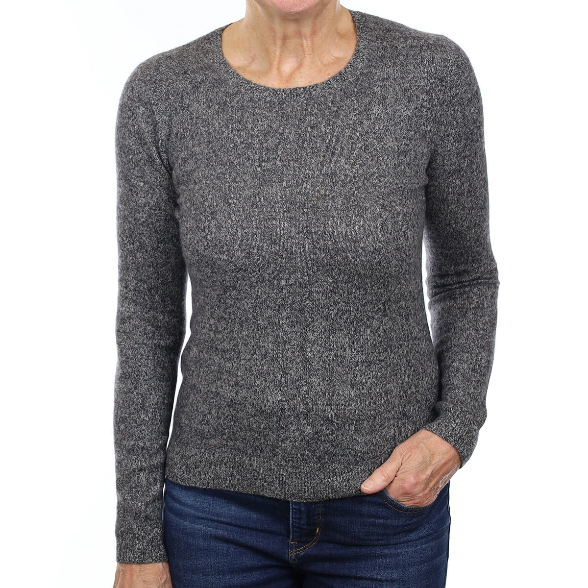Slate Grey Marl Cashmere Crew Neck Jumper Medium