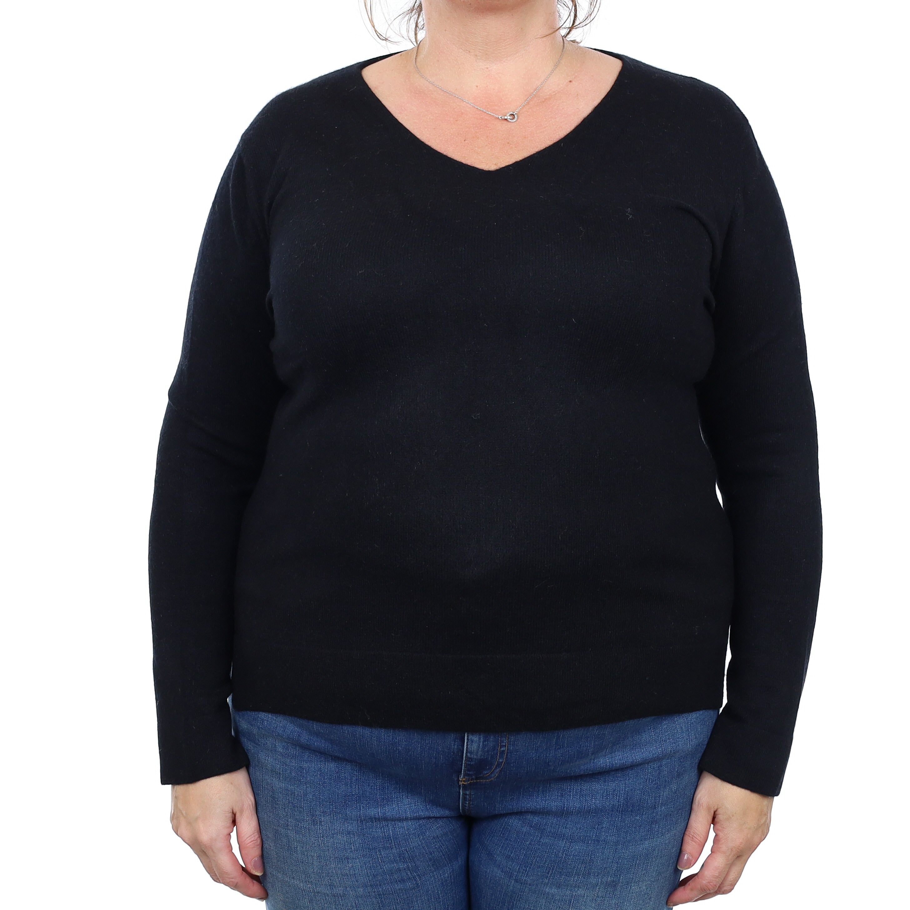 Neiman Marcus Black Cashmere V Neck Jumper Extra Large