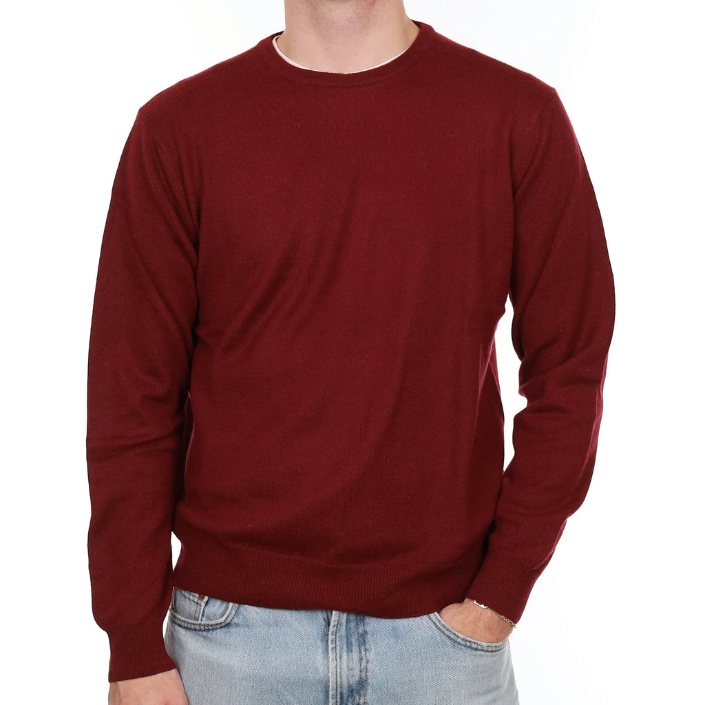 Men's Burgundy Red Cashmere Crew Neck Jumper Large