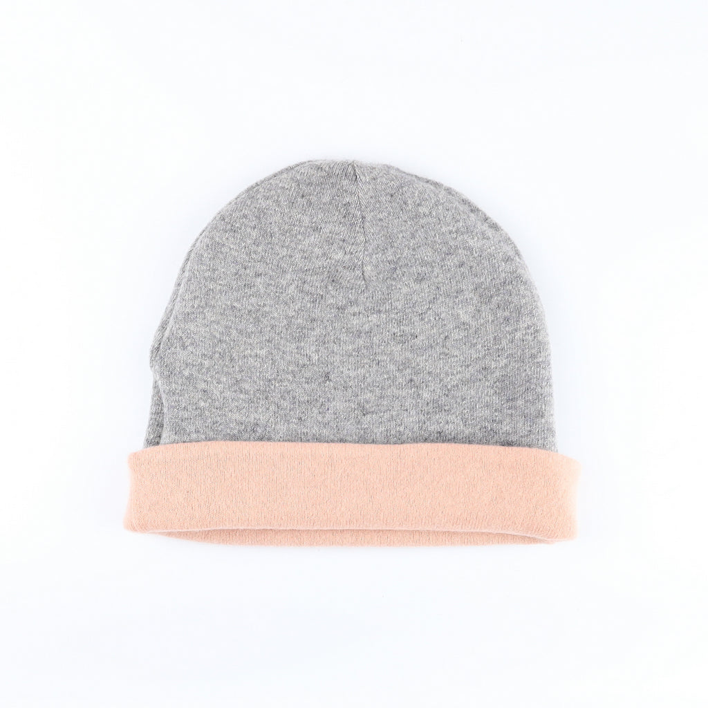 Nude Pink and Grey Reversible Cashmere Beanie Hat