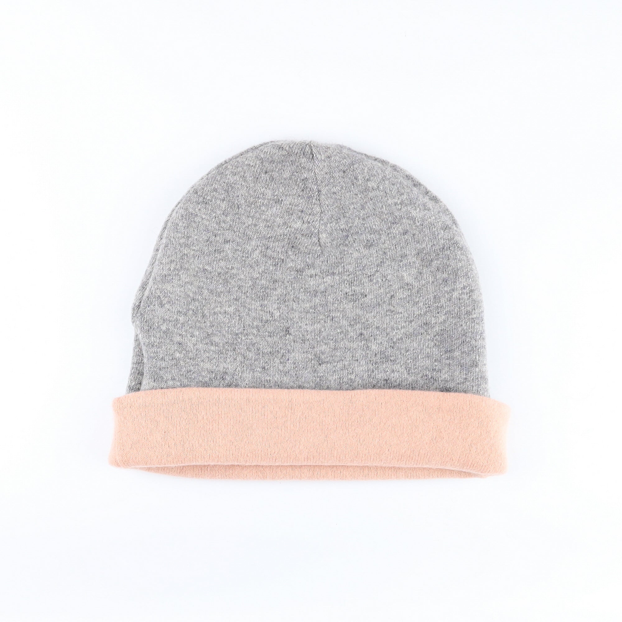 Nude Pink and Grey Reversible Cashmere Beanie Hat
