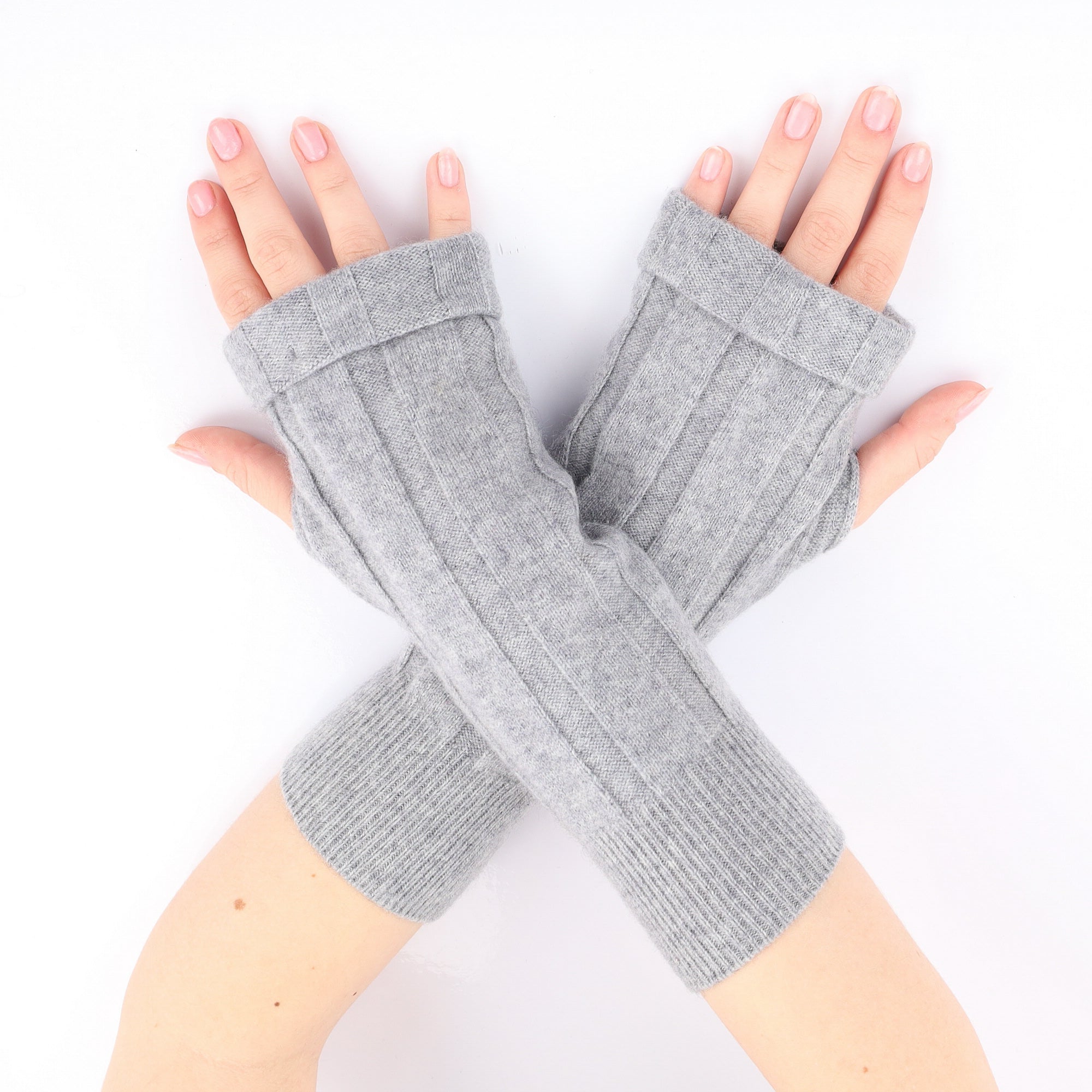 Ash Grey Ribbed Fingerless Gloves