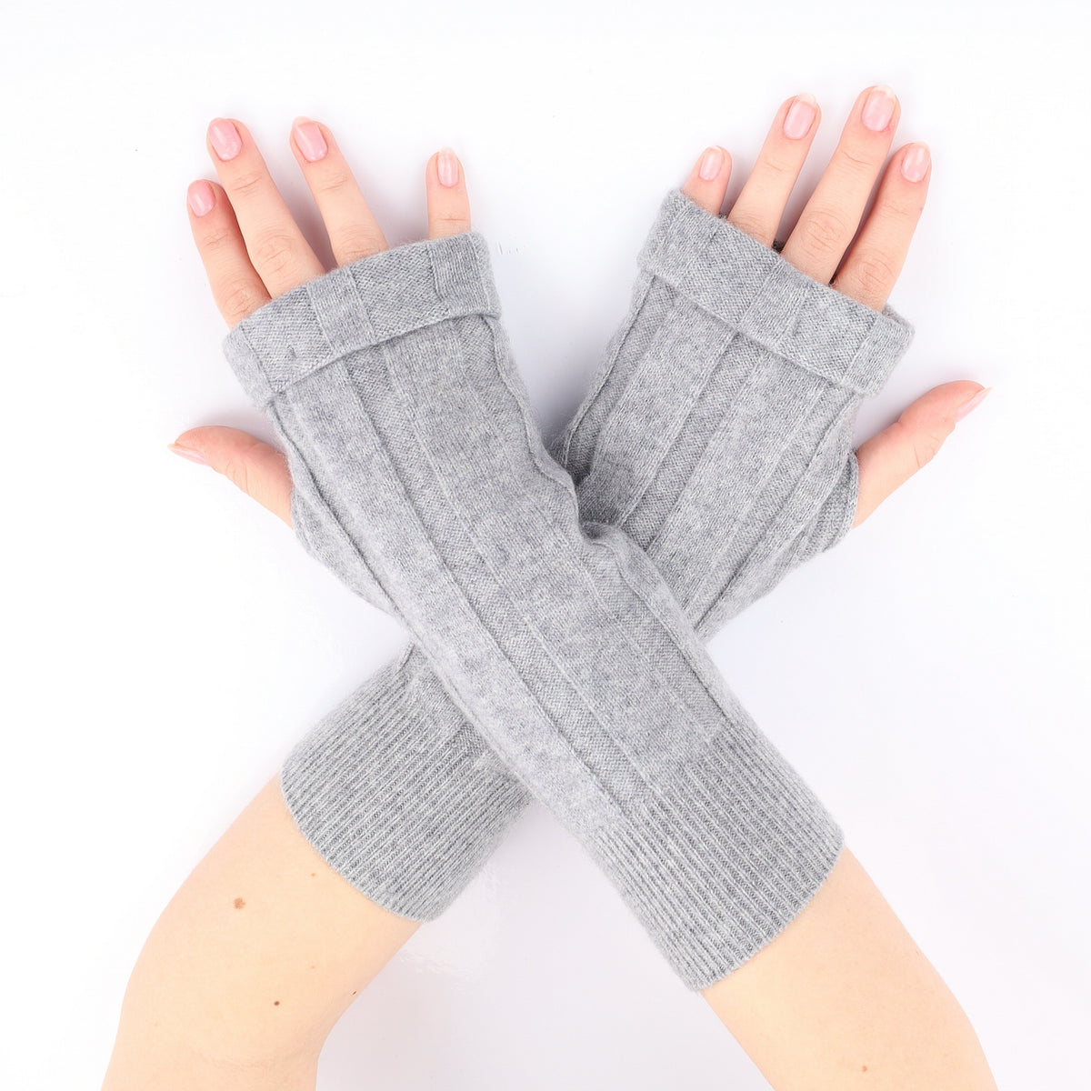 Ash Grey Ribbed Fingerless Gloves