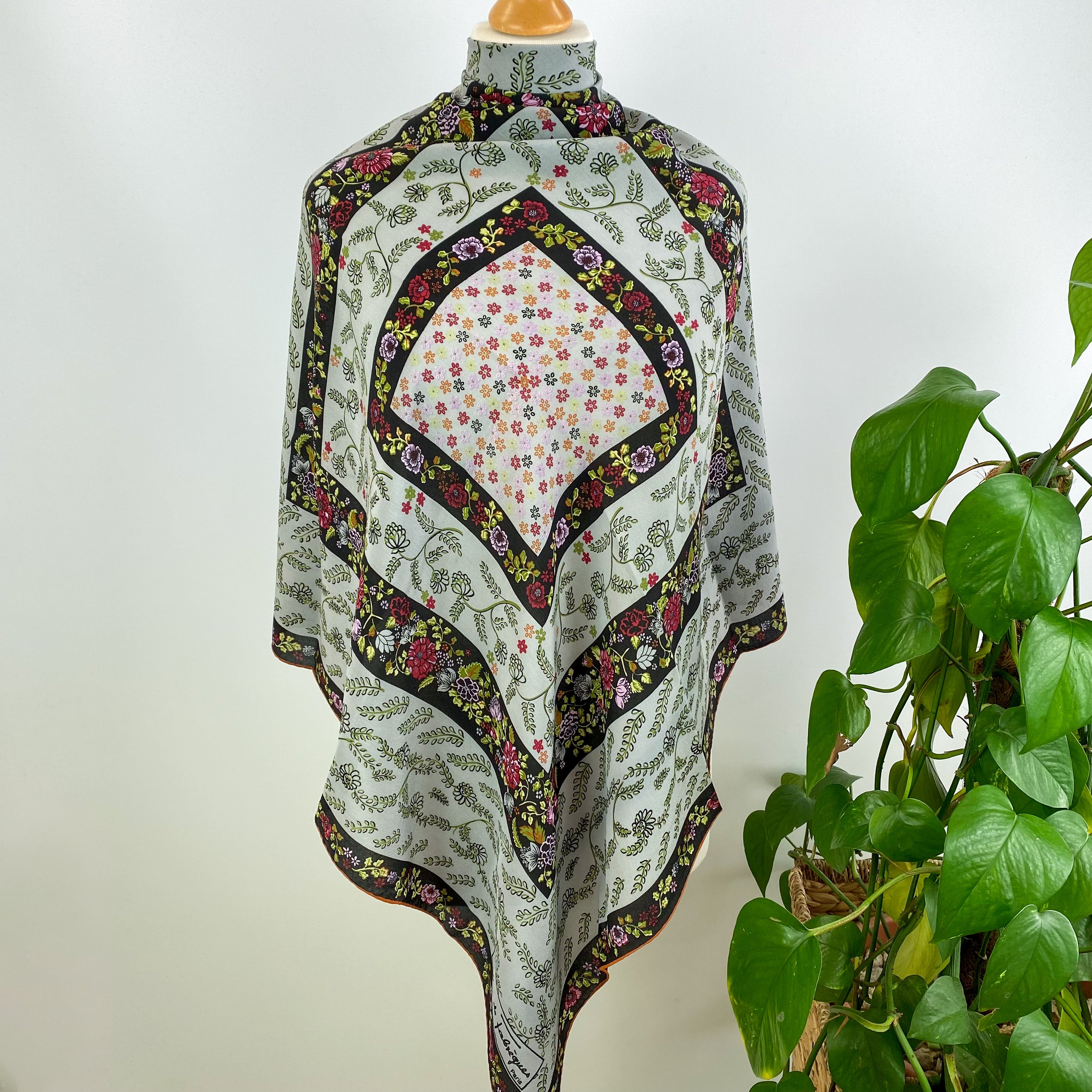 French Ditsy Floral & Grey Vintage Silk Scarf