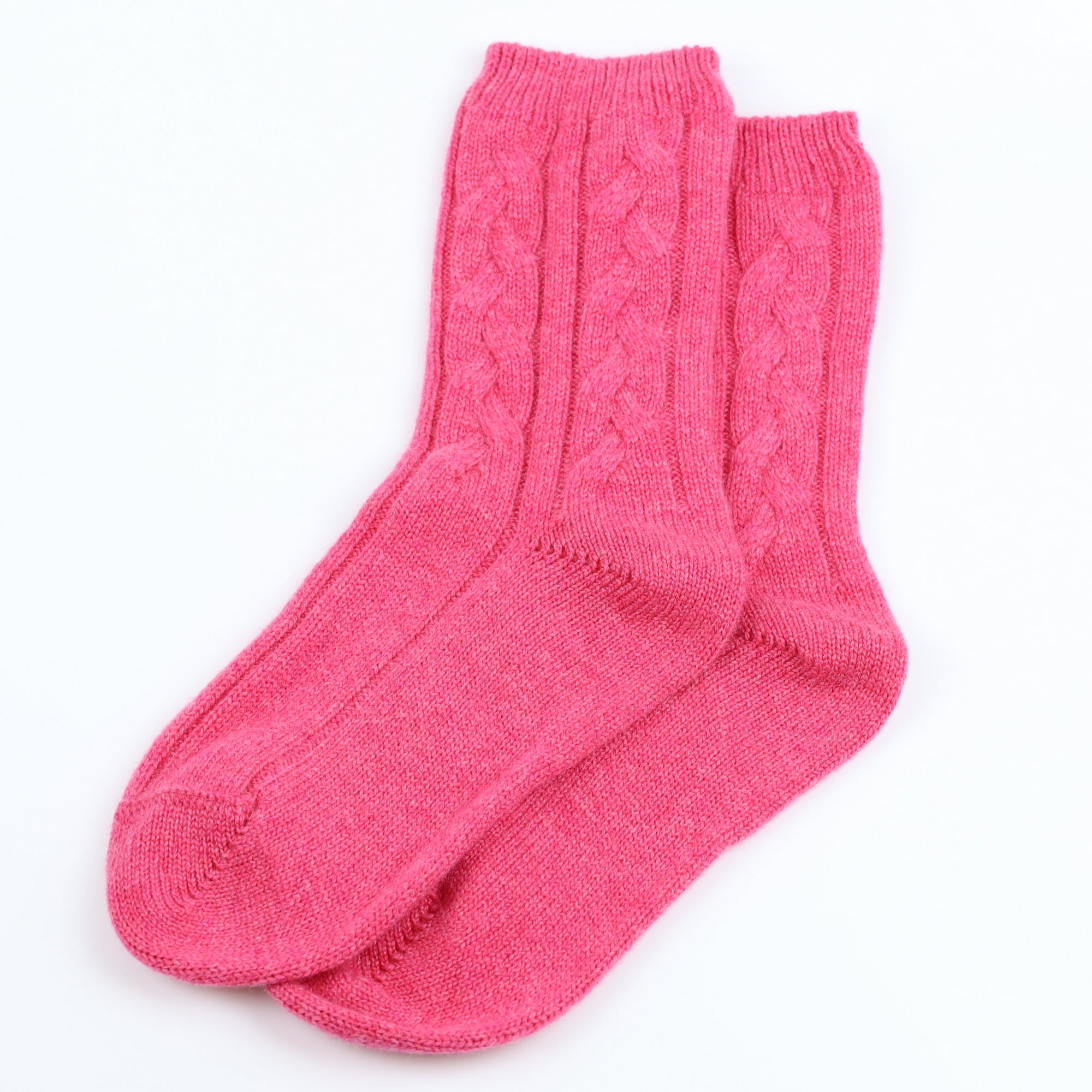 Brand New Scottish Loganberry Pink Luxury Cable Cashmere Bed Socks