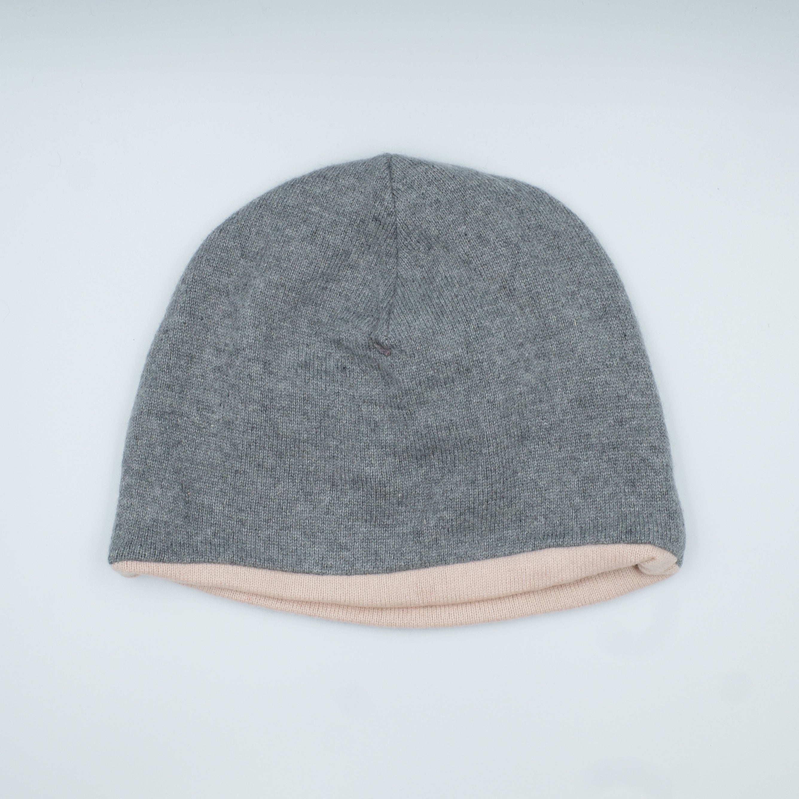 Slate Grey and Shell Pink Cashmere Beanie Hat