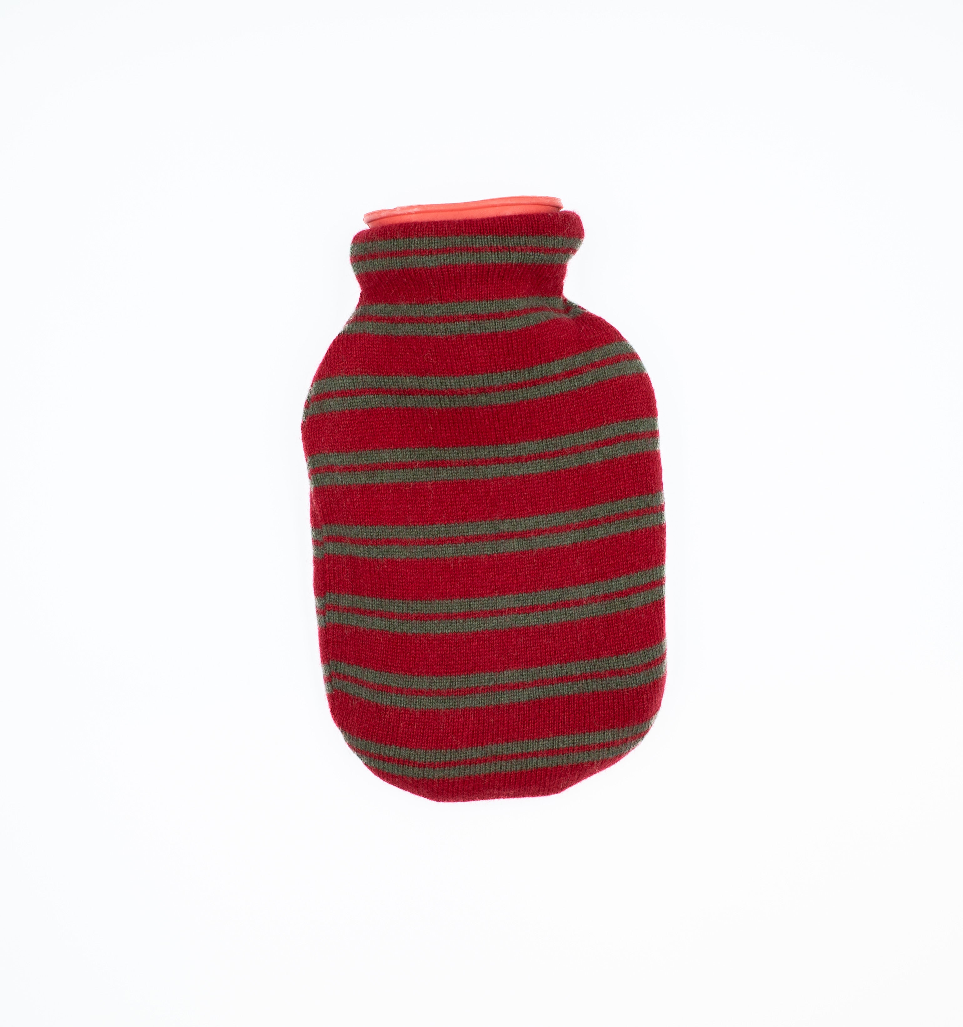 Maroon and Khaki Striped Cashmere Small Hot Water Bottle