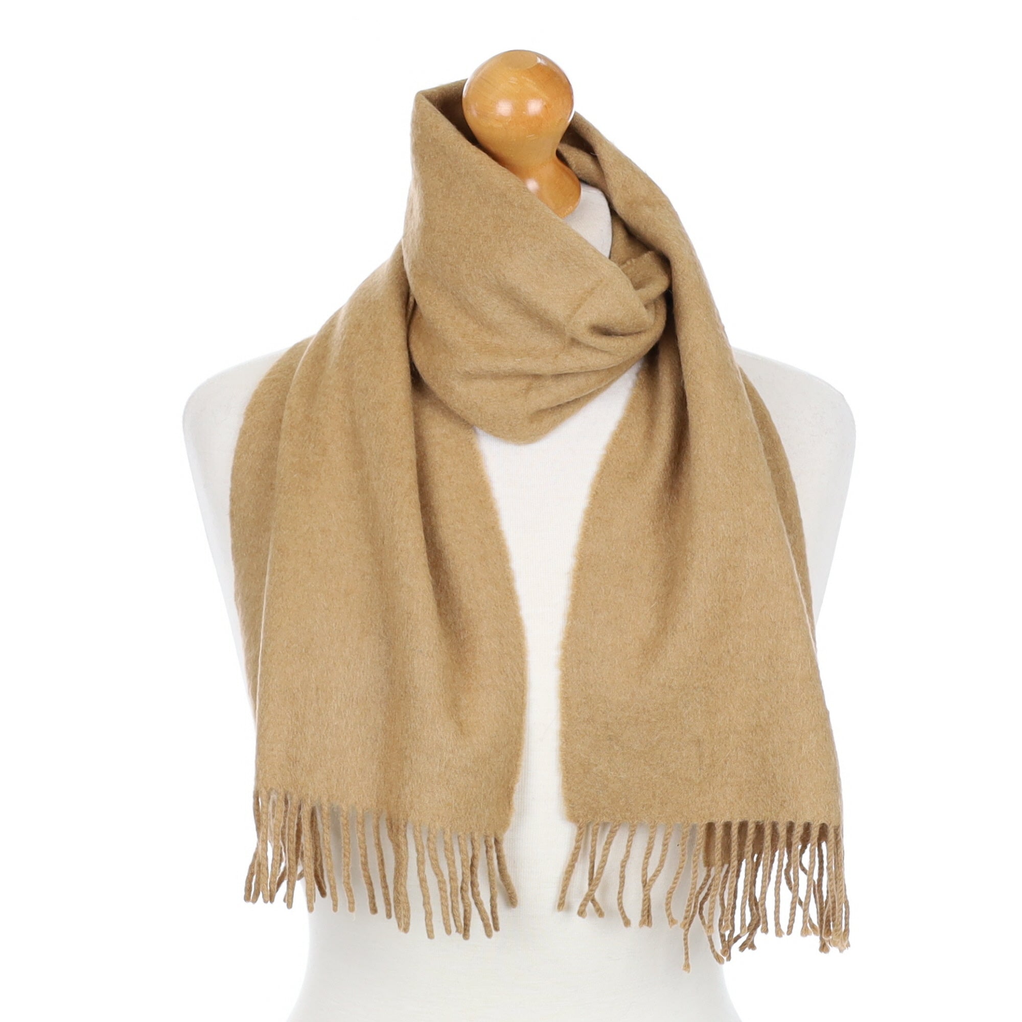 Camel Brown Fringed Cashmere Woven Scarf