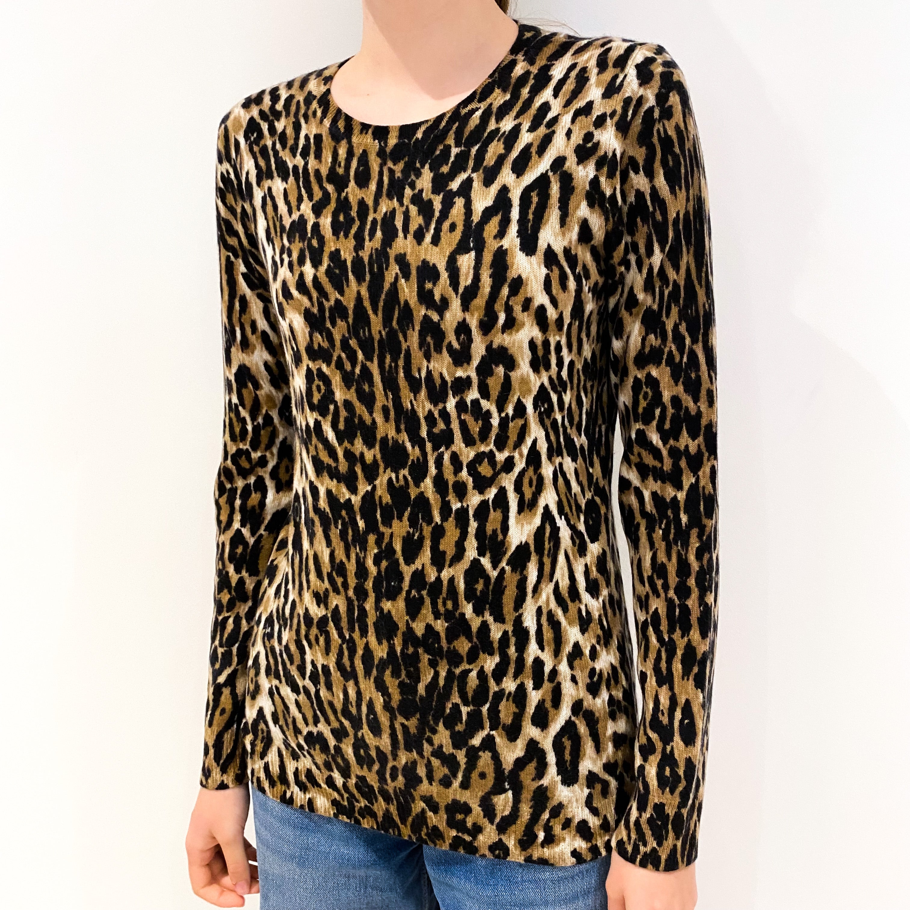 Leopard Print Cashmere Crew Neck Jumper Extra Small