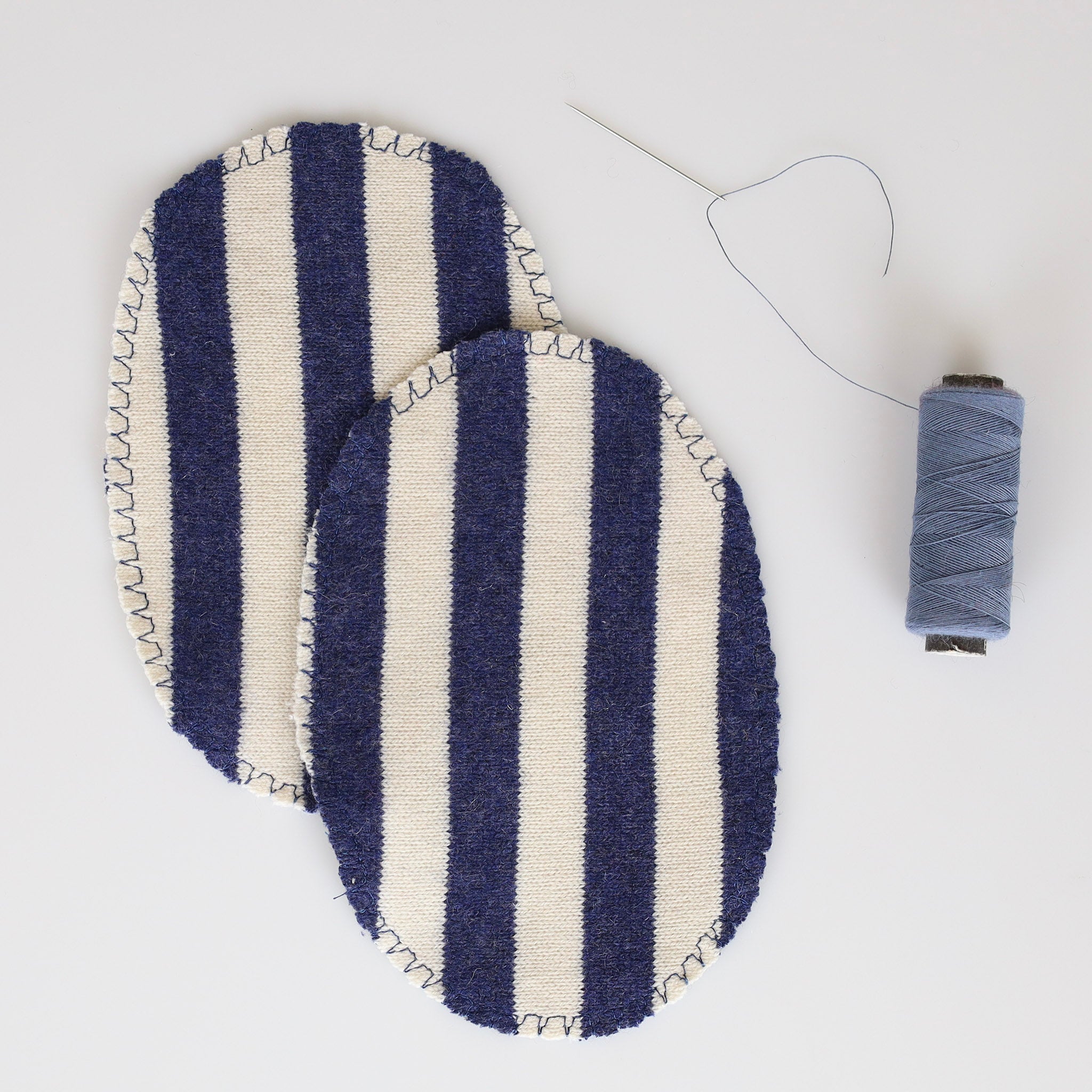 Large Navy Blue And Cream Horizontal Stripe Elbow Patches